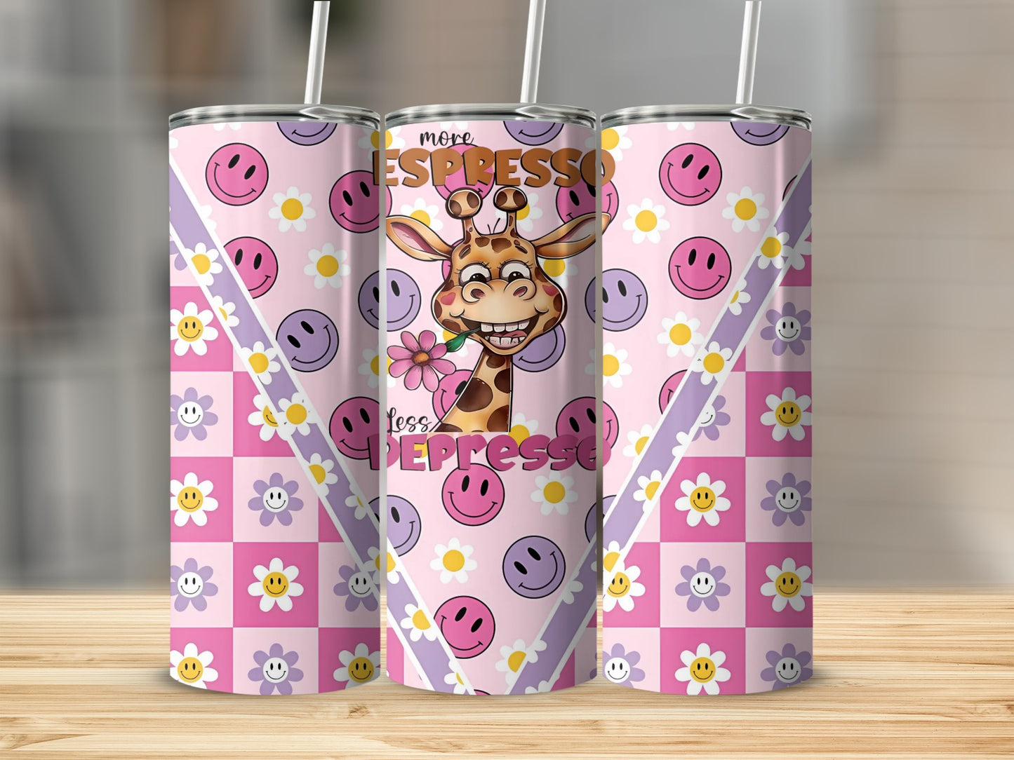 Giraffe with Flowers More Espresso Less Depresso tumbler