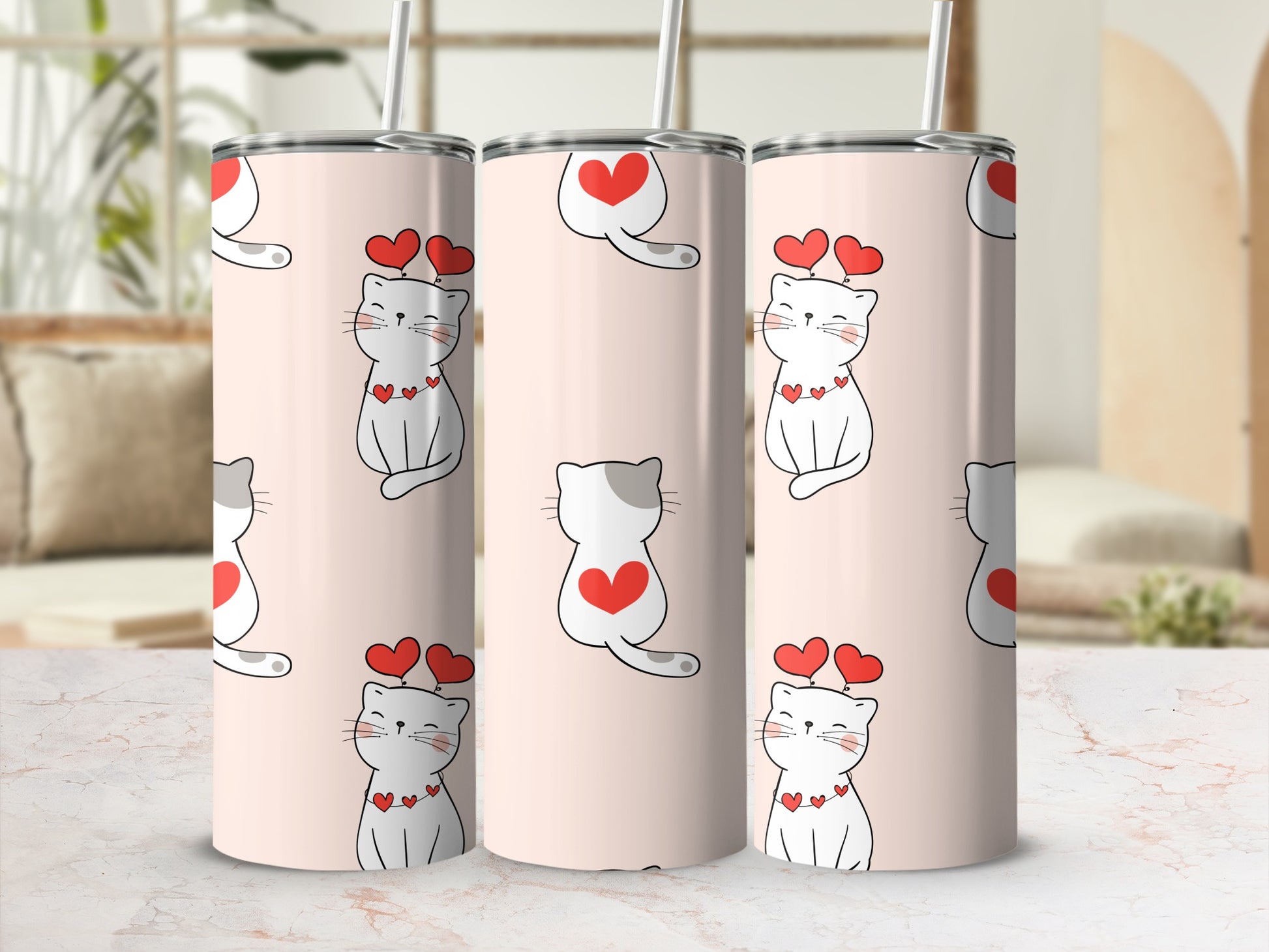 Cute Cat with Hearts Print Tumbler for Beverage Lovers