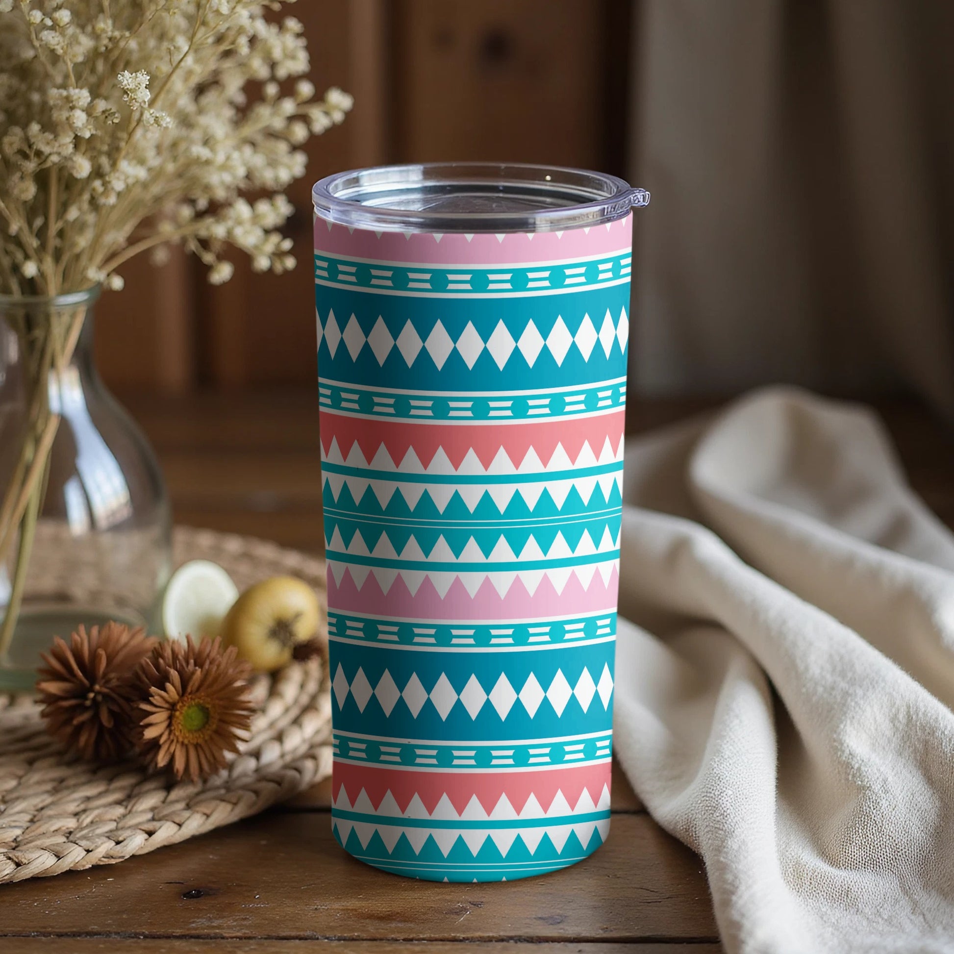 Vibrant Geometric Pattern Tumbler with Lid