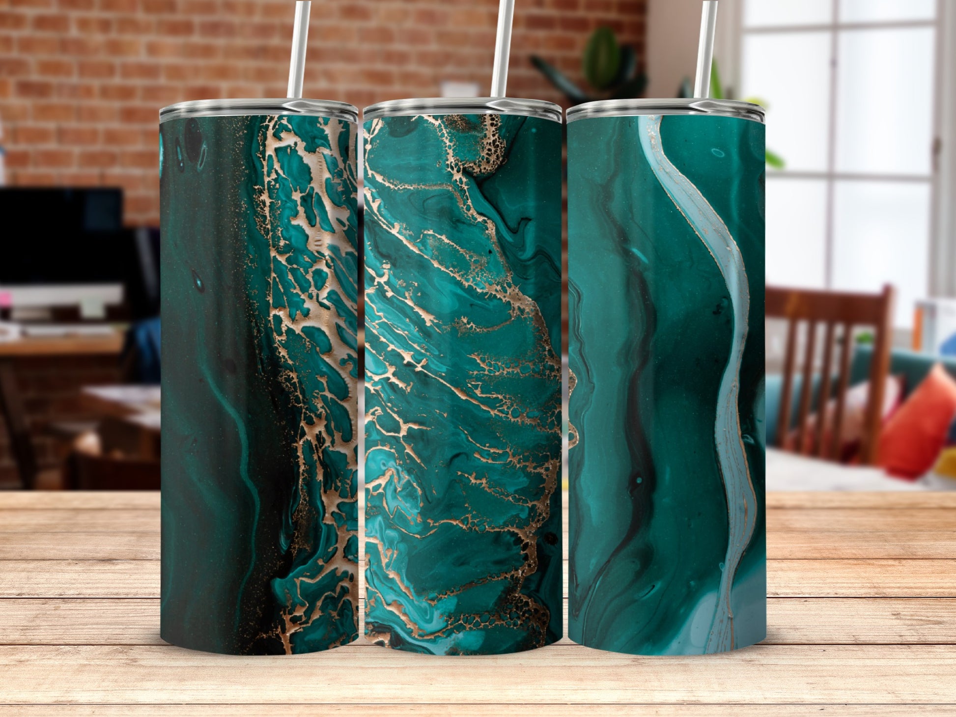 Elegant Flowing Green Abstract Design Tumbler
