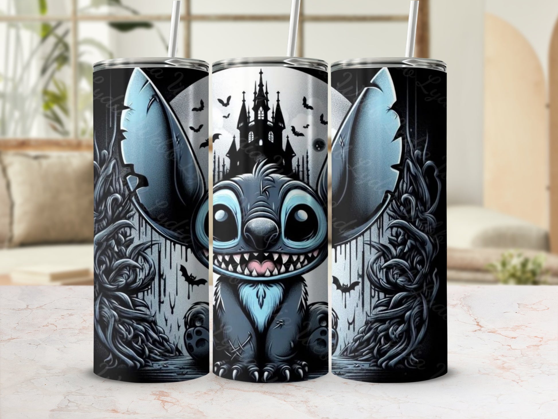 Halloween Cartoon Castle and Bats Tumbler Cup