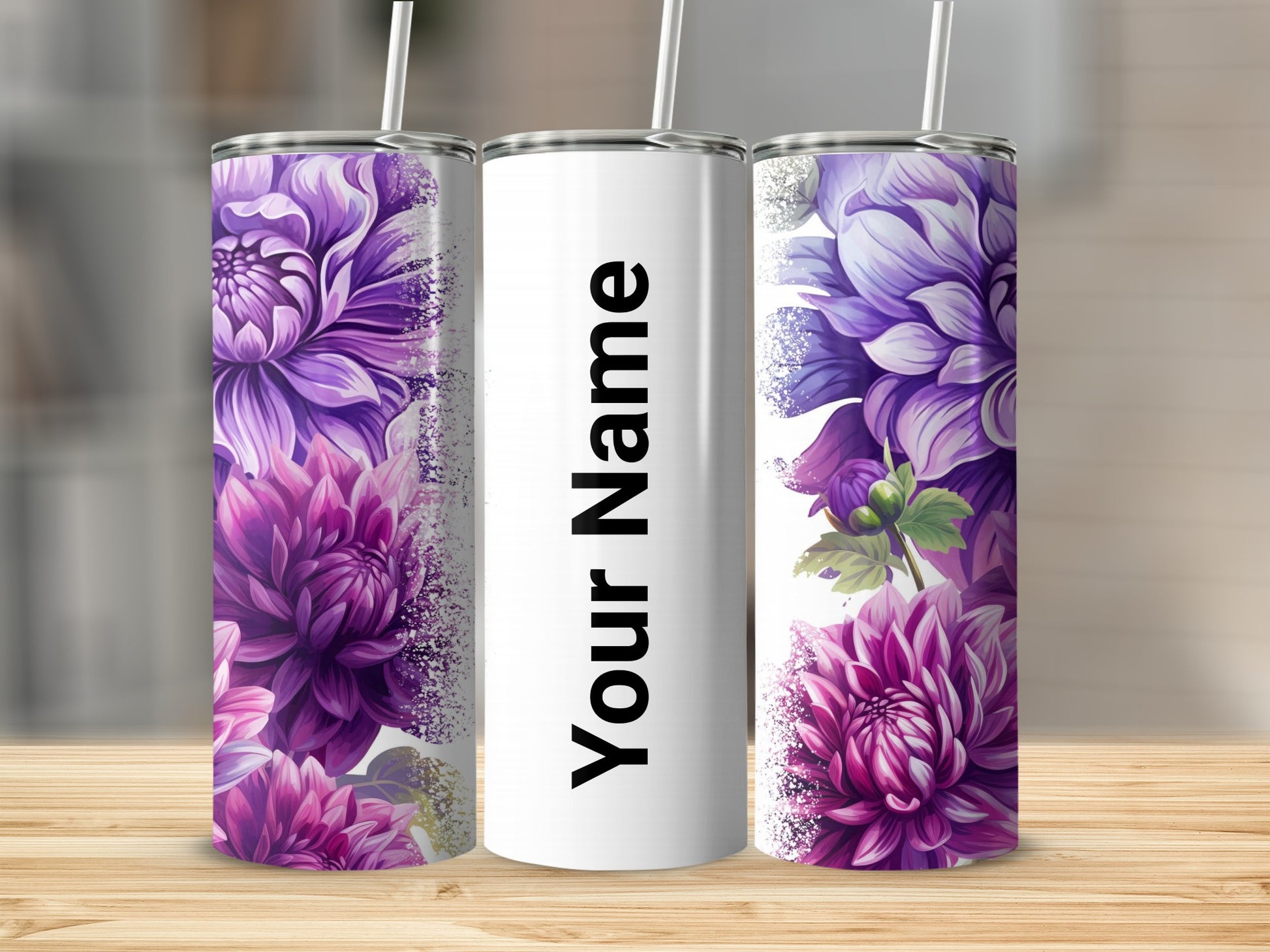 Personalized Floral Design Tumbler with Custom Name