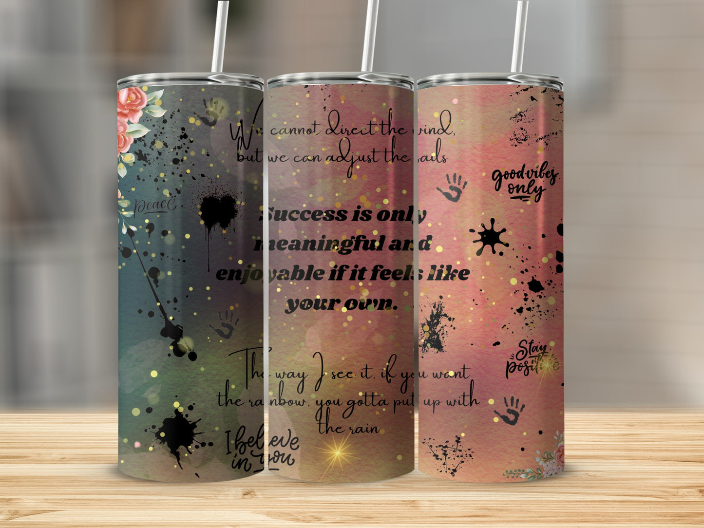 Inspirational Quote Travel Tumbler Set with Straw