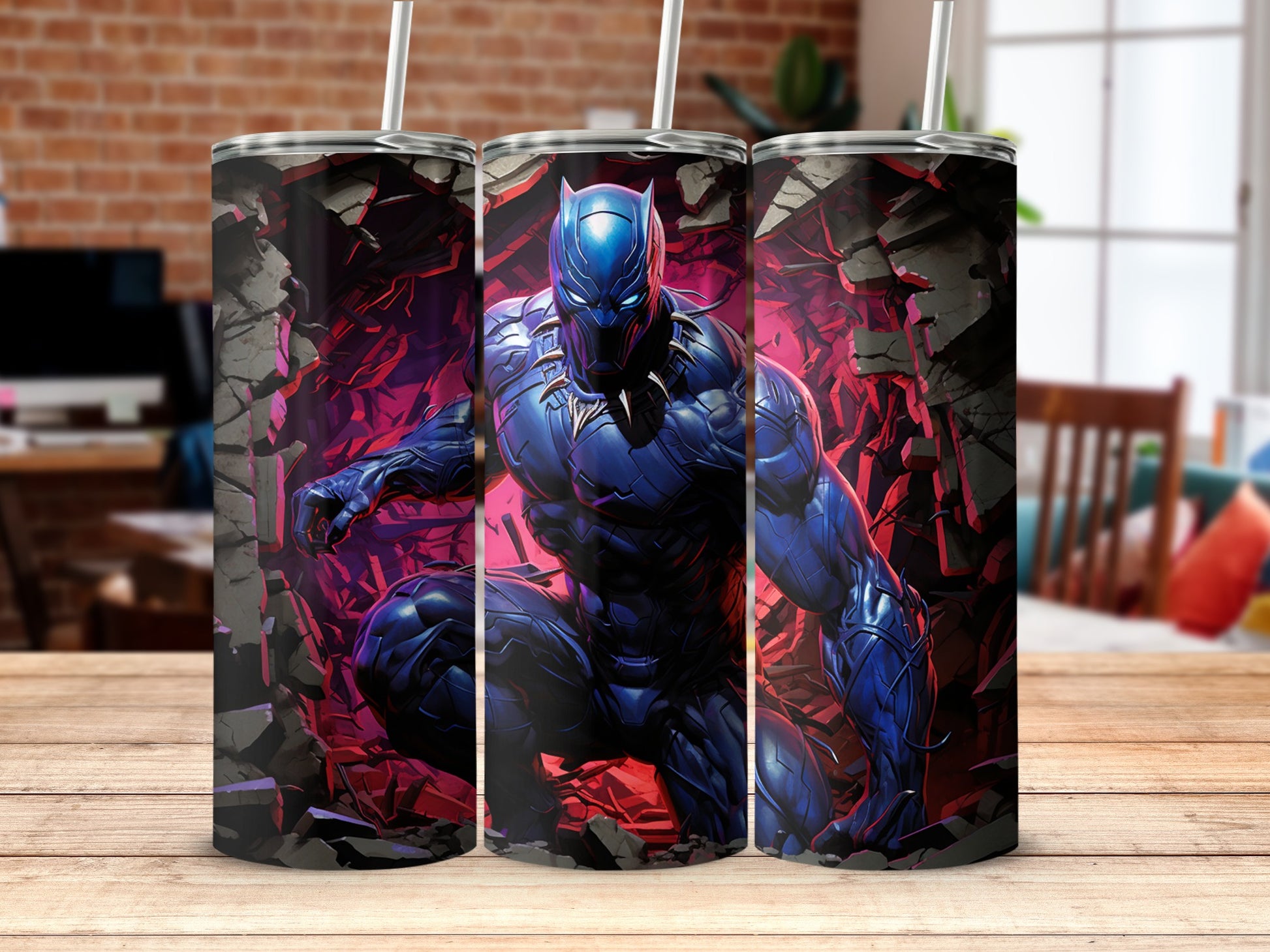 Black Panther Design Tumbler Cup Marvel Fan Drinkware