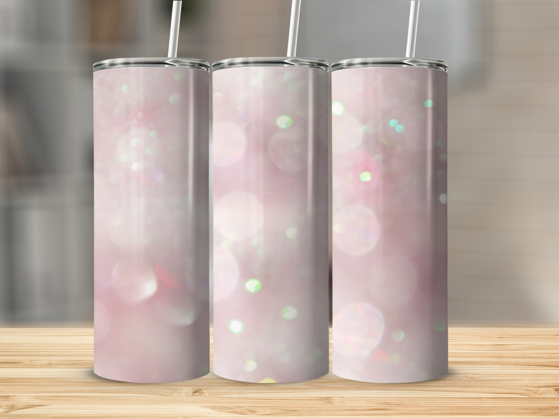 Shimmering Light Pink White Bokeh Effect Tumbler