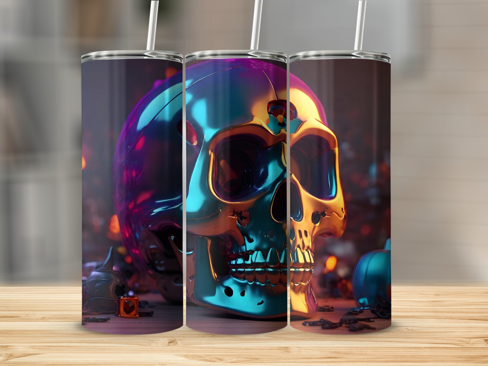 Cyberpunk Skull Design Holographic Effect Vibrant Colors product type