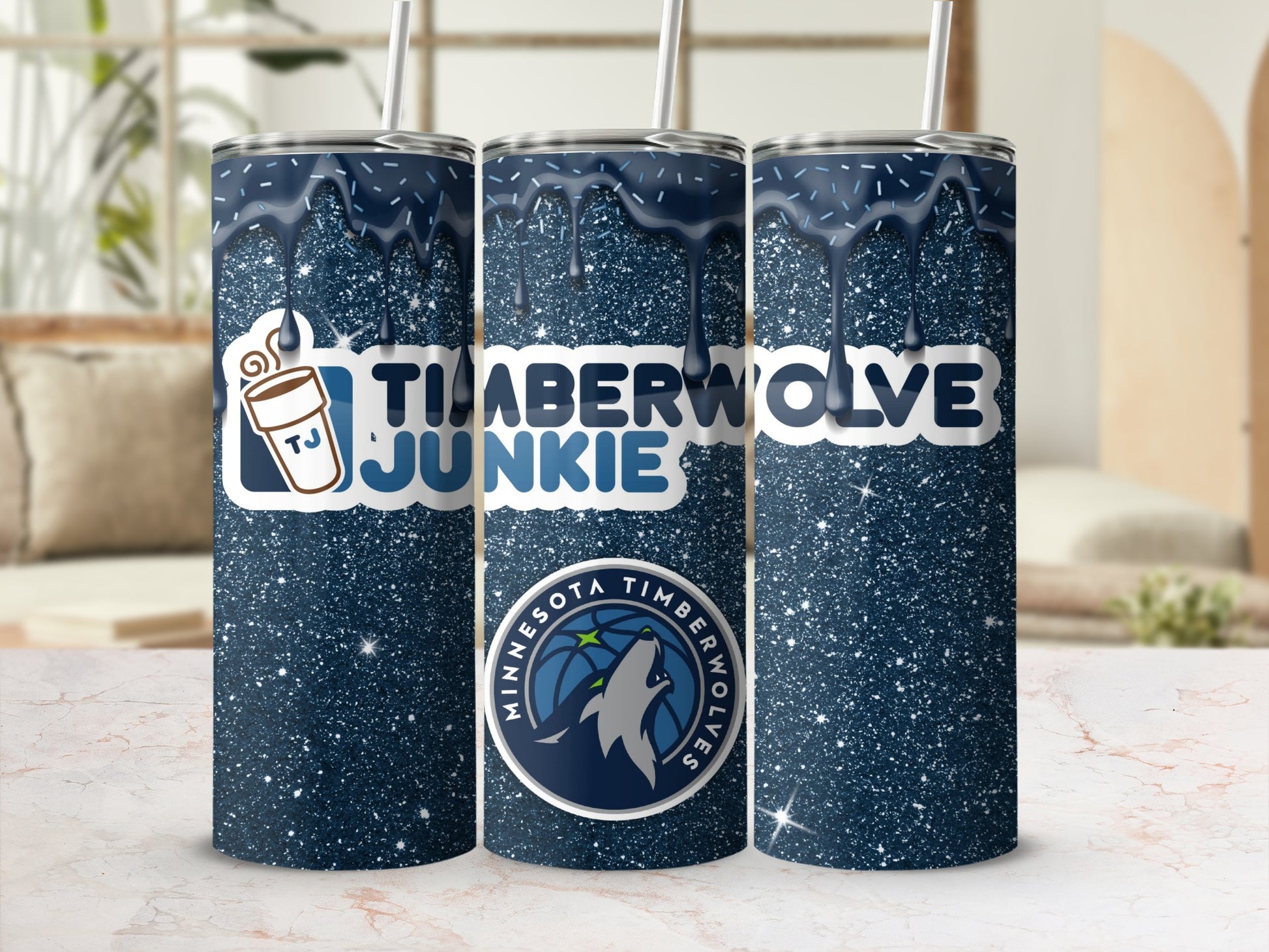Timberwolves Drip Glitter Design Custom Tumbler