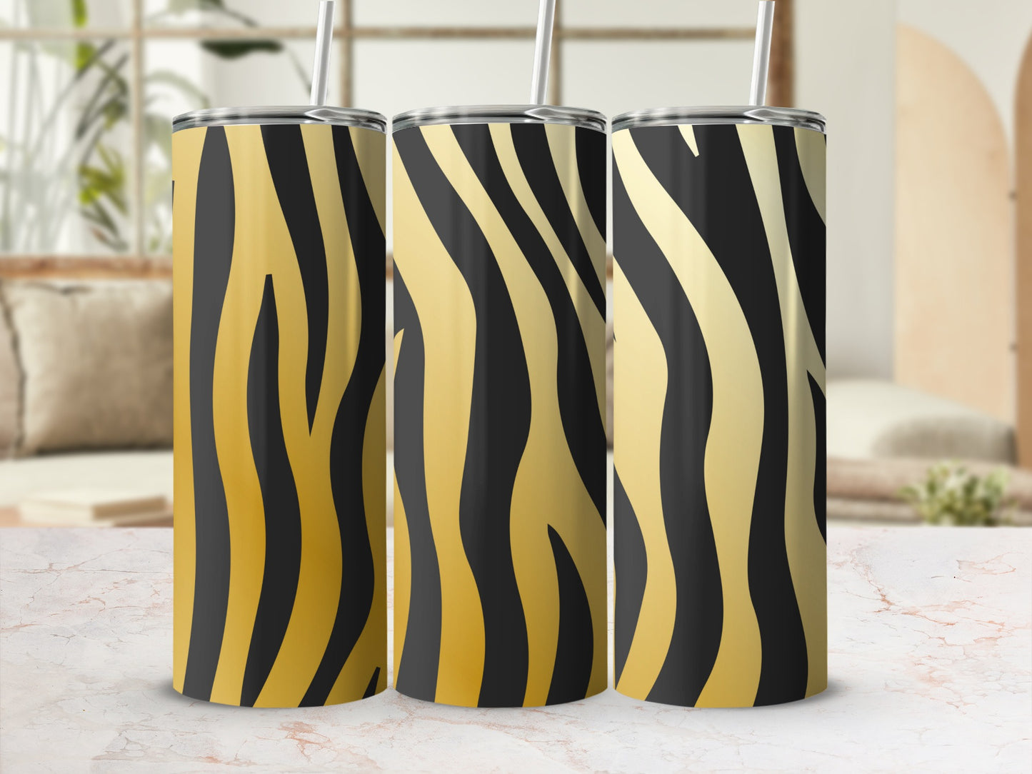 Luxury Gold and Black Tiger Stripe Tumbler Cups