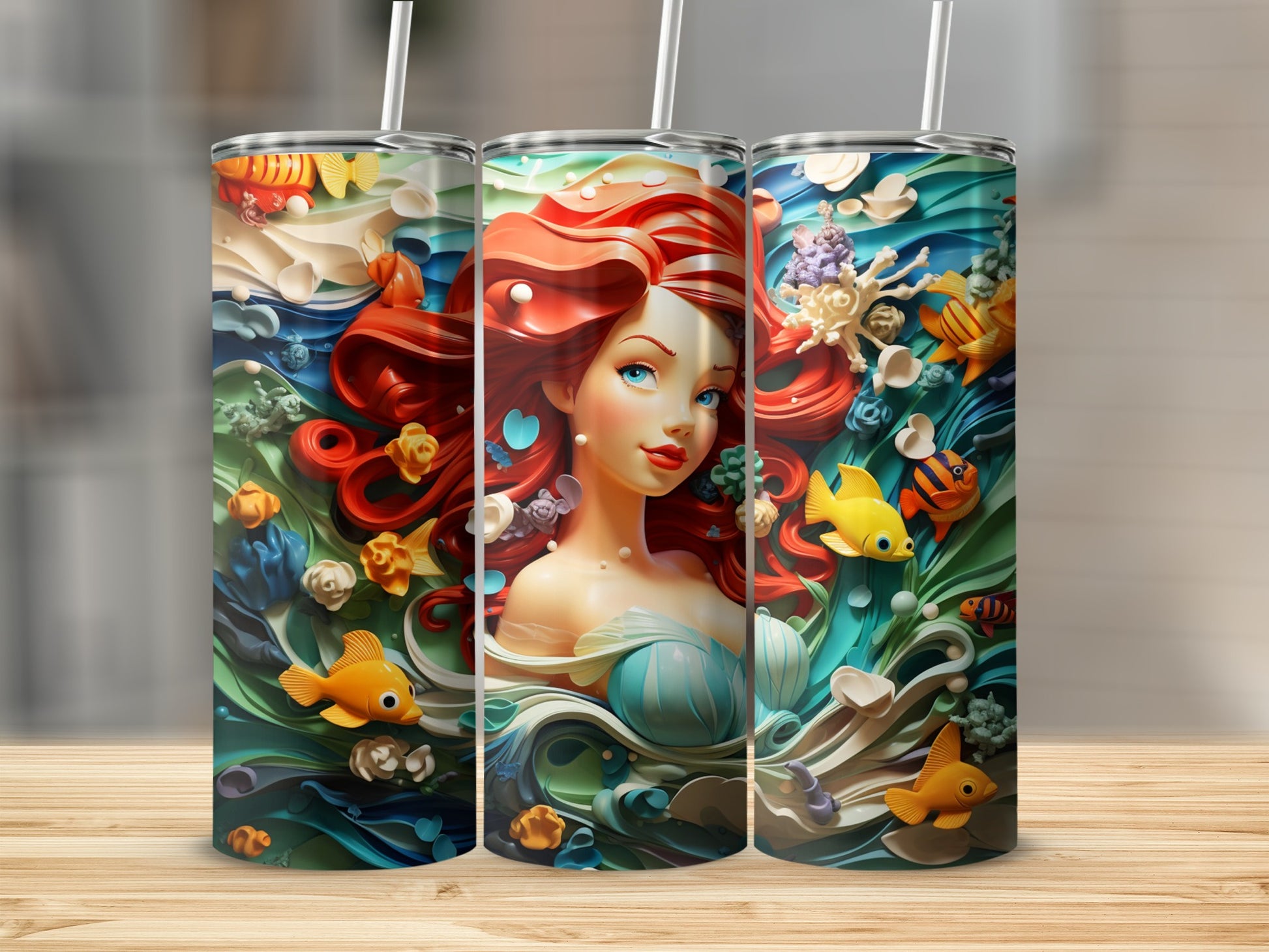 Colorful Ocean Mermaid Tumbler with Underwater Scene