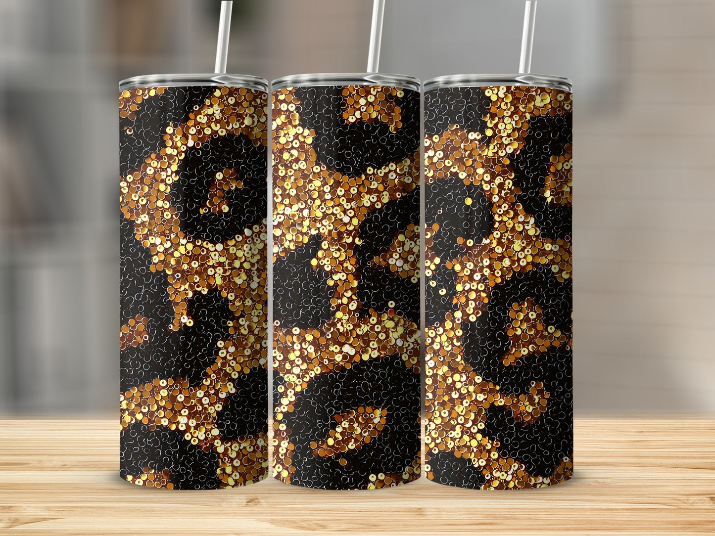Shiny Golden Sequins Leopard Print Tumbler