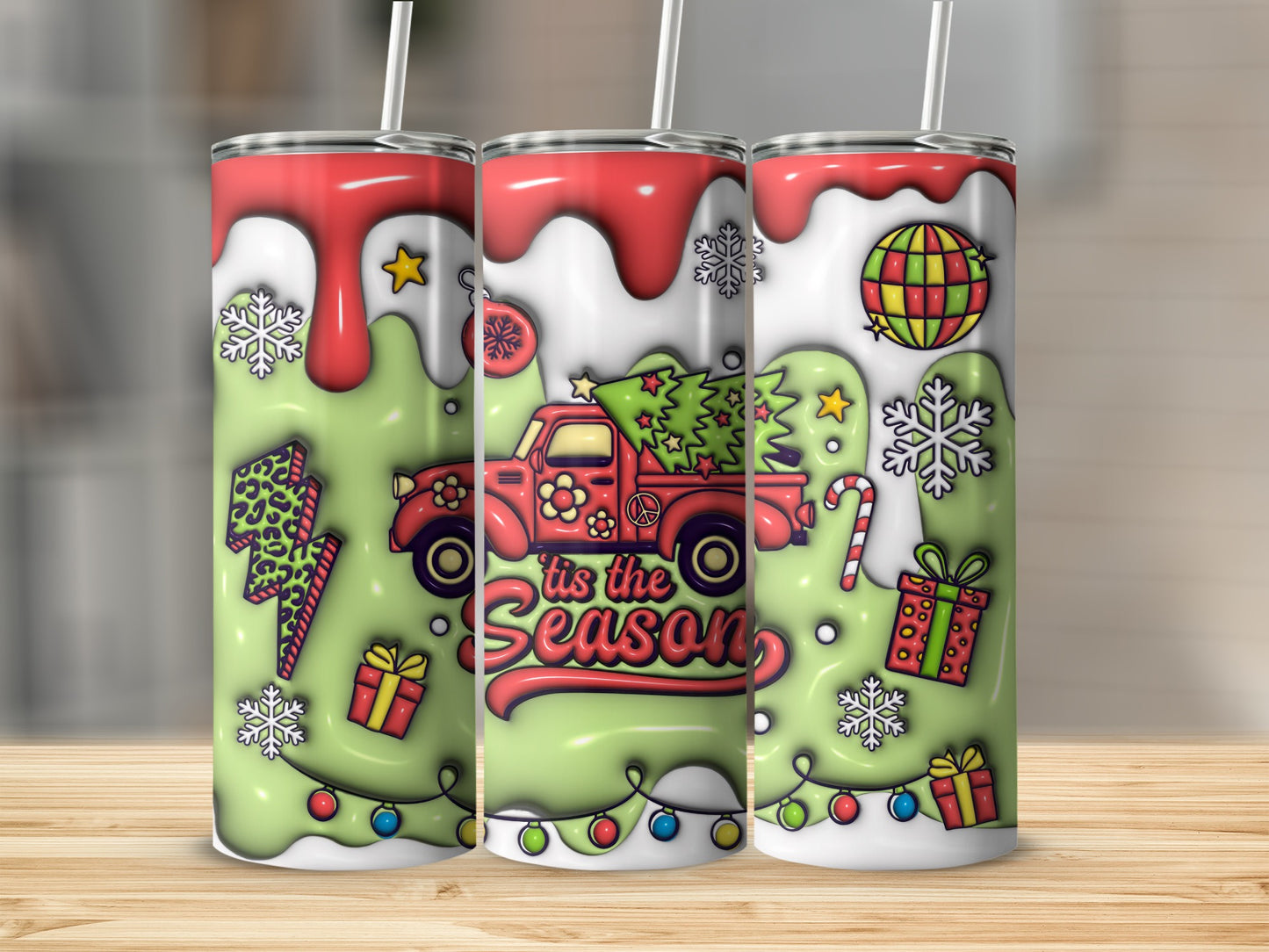 Festive Holiday Red Truck Tis the Season Cup Tumbler