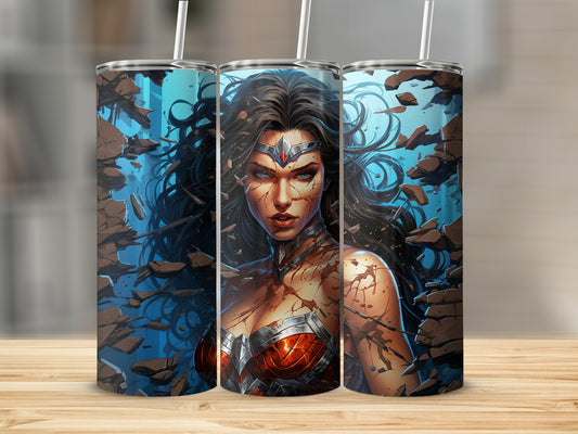 Powerful Heroine Artwork Design on Beverage Tumbler