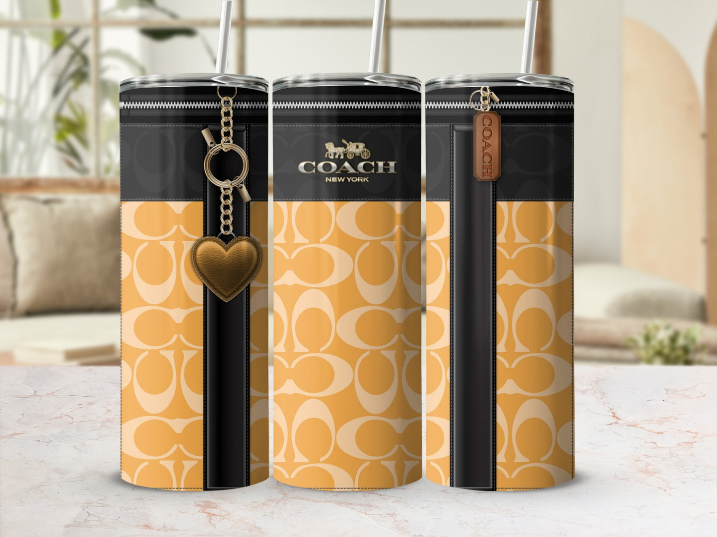 Stylish Coach New York Branded Tumbler with Heart Charm