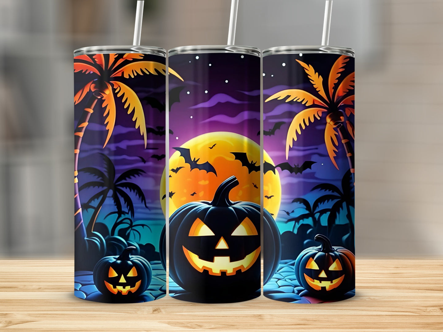 Halloween Pumpkin and Palms Glow in the Dark Tumbler
