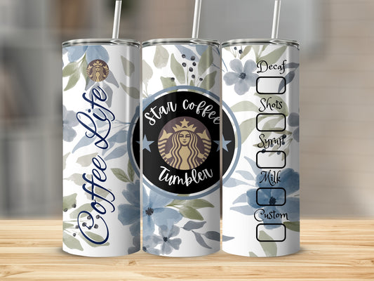 Stylish Floral Coffee Life Star Coffee Tumbler 20oz