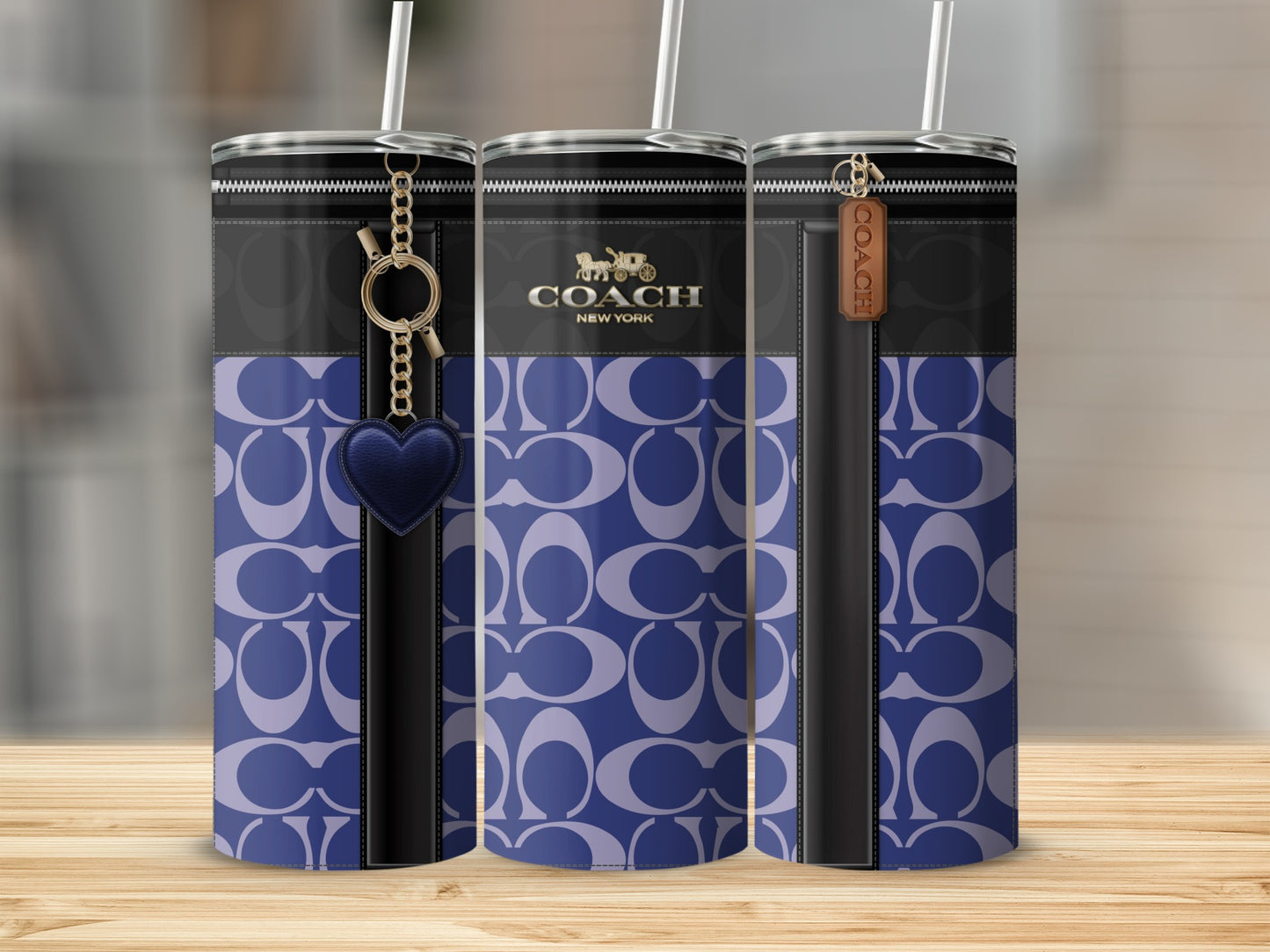 Stylish Blue Patterned Coach Branded Tumbler