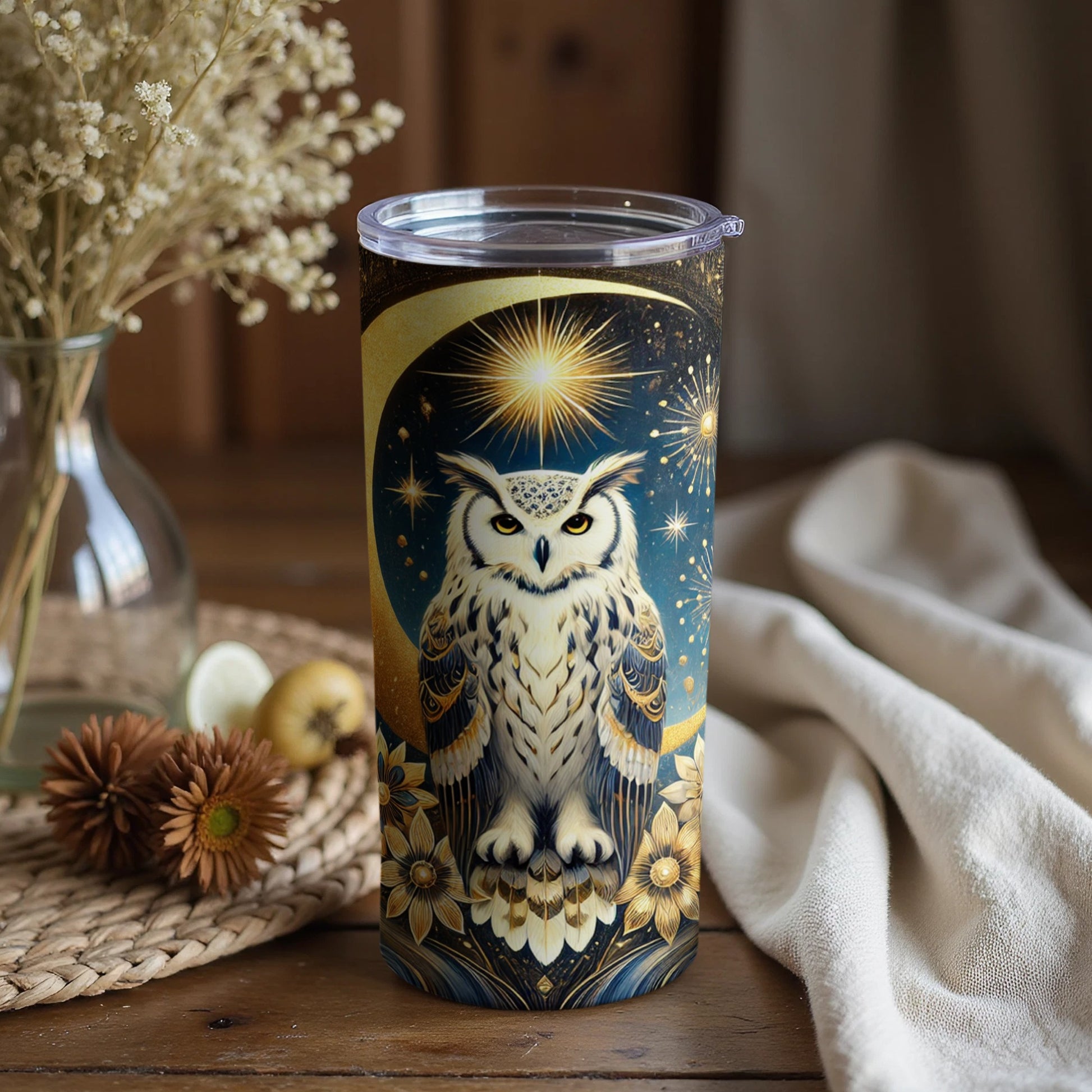 Elegant Celestial Owl Design Insulated Tumbler