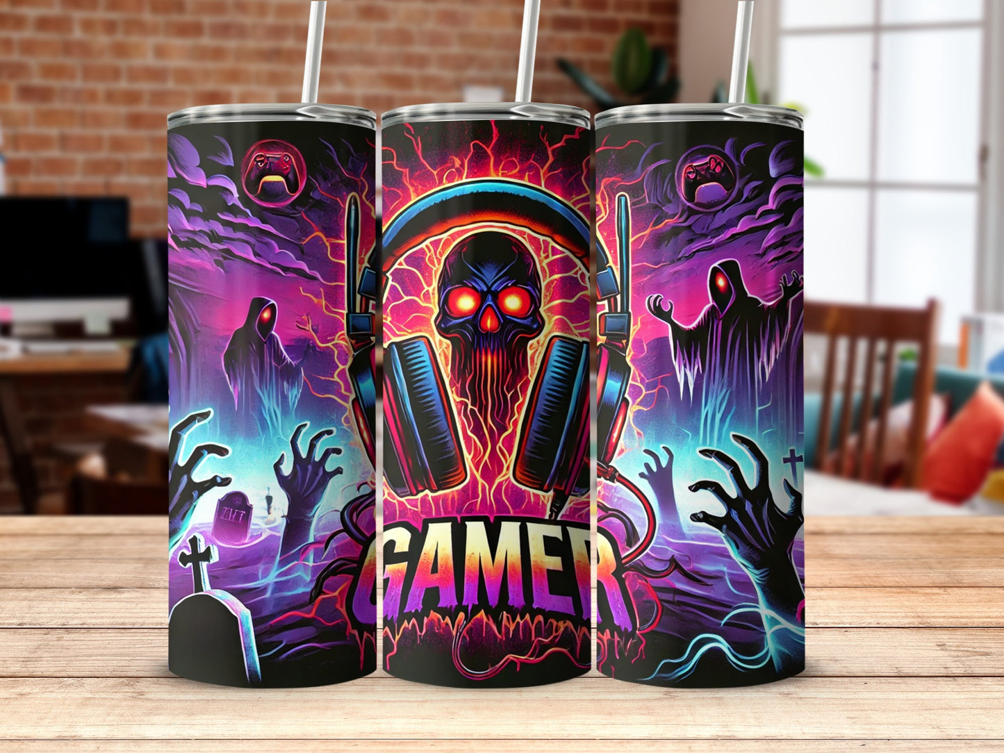 Gamer Skull with Headphones Tumbler Cup