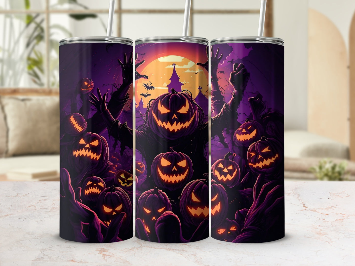 Halloween Pumpkin Zombie Themed Tumbler product