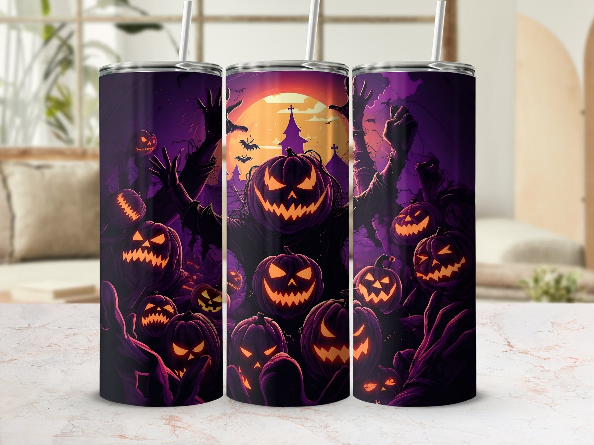Halloween Pumpkin Zombie Themed Tumbler product
