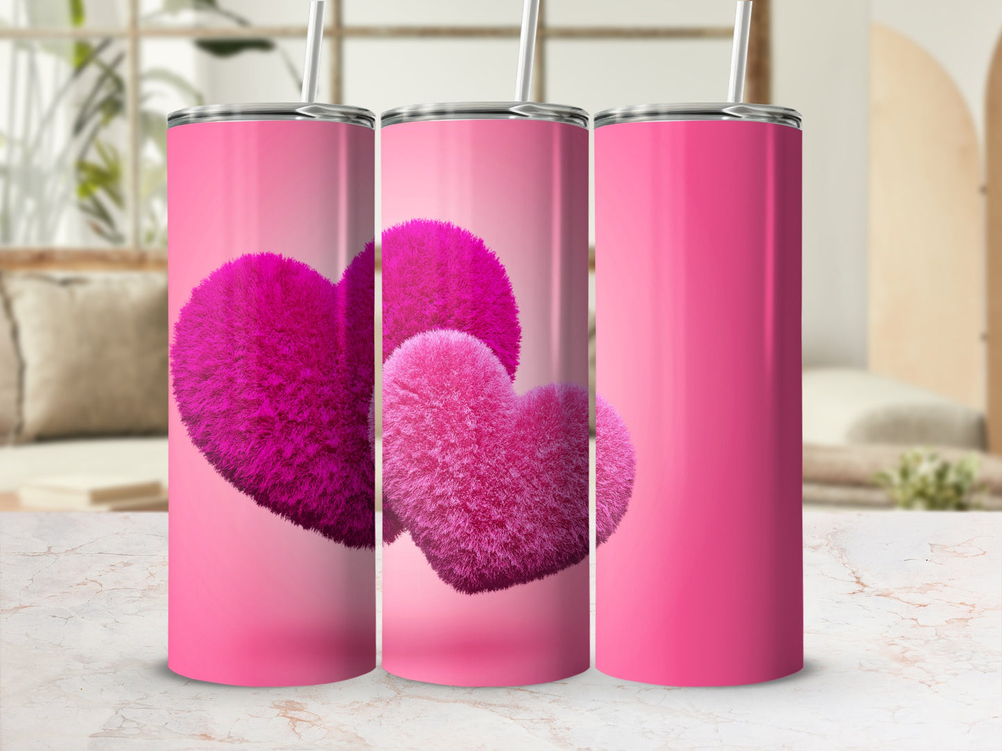 Fuzzy Pink Hearts Tumbler Gradient Design product type
