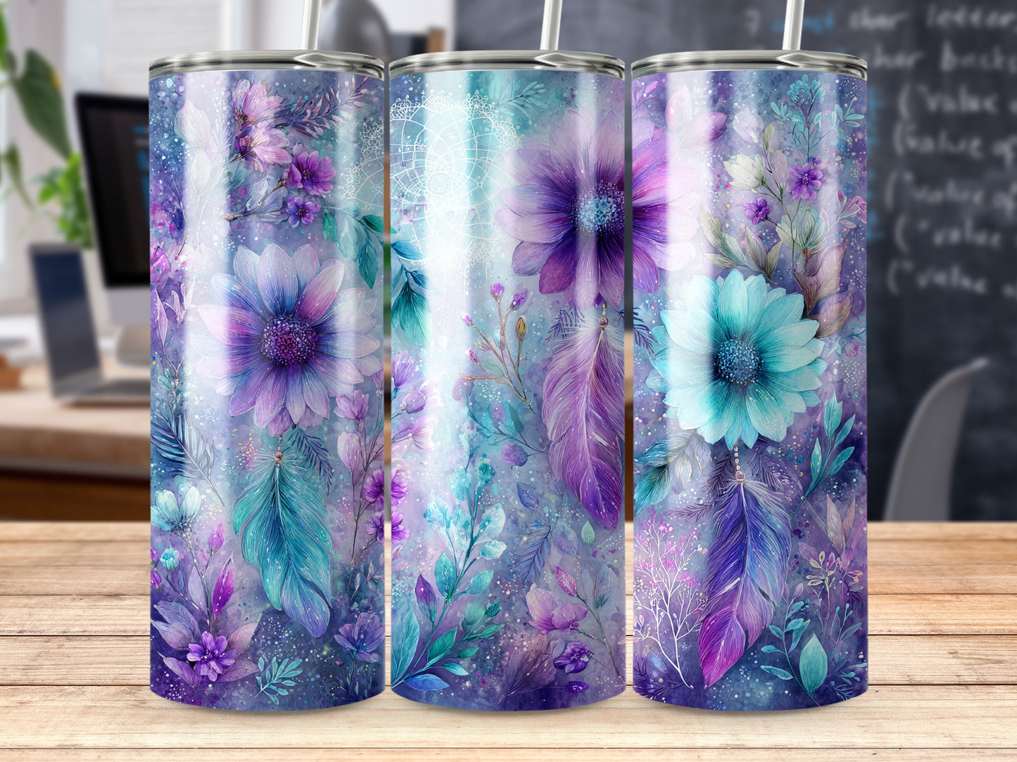 Abstract Floral and Feather Design Tumblers Product