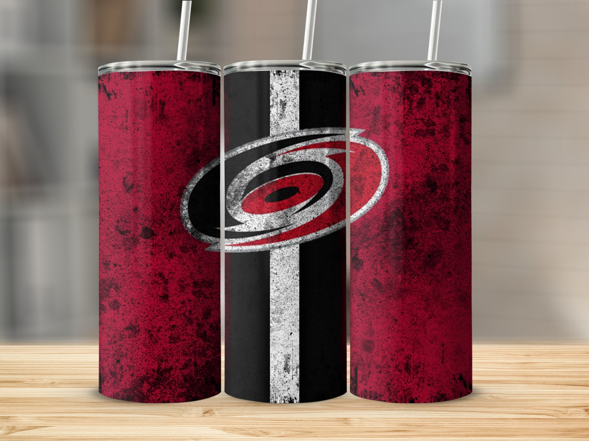 Red and Black Hockey Logo Tumbler with Straw Product