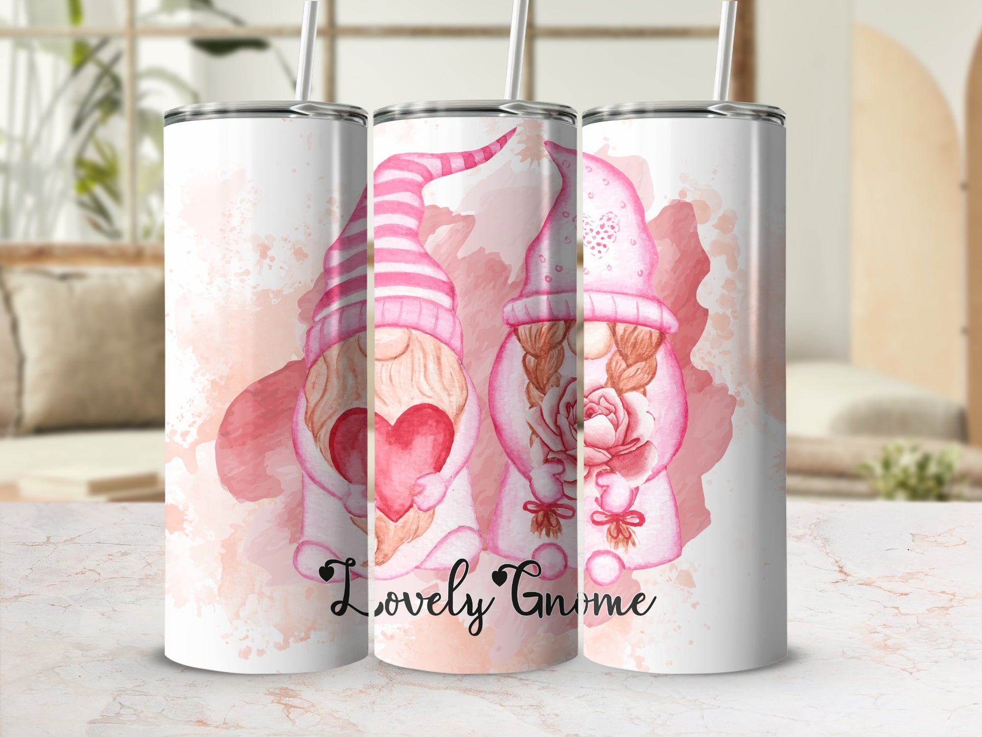 Cute Watercolor Gnomes Design Insulated Tumbler
