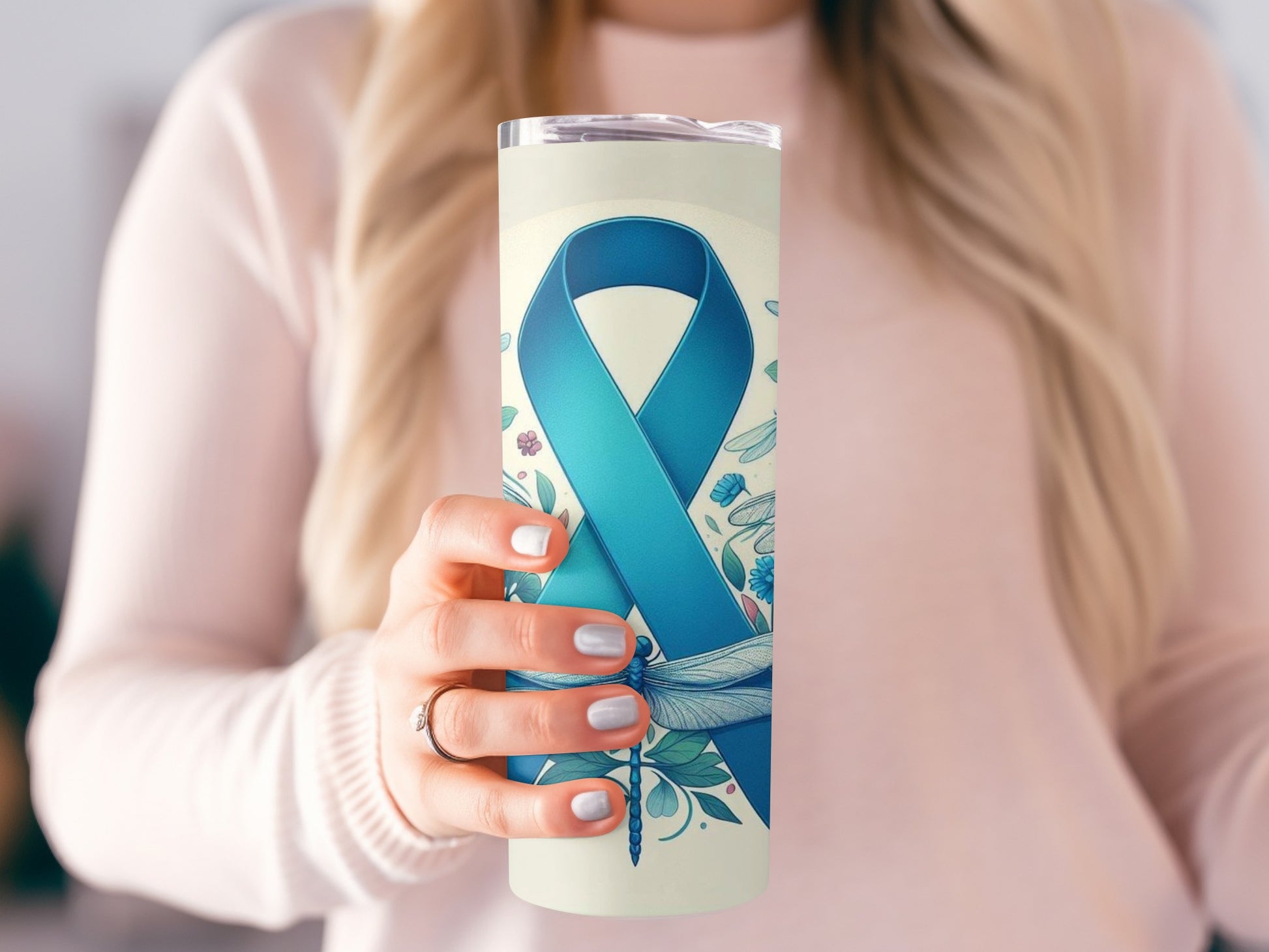 Blue Ribbon Floral Design Insulated Tumbler Cup