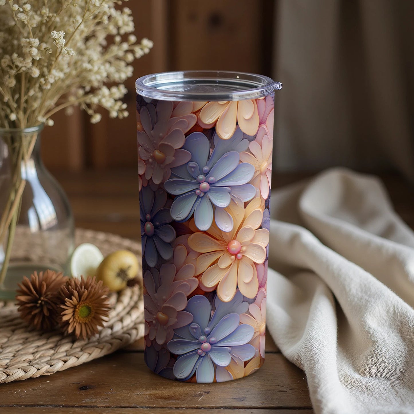 Colorful Flower Blossom Art Insulated Tumbler Cup