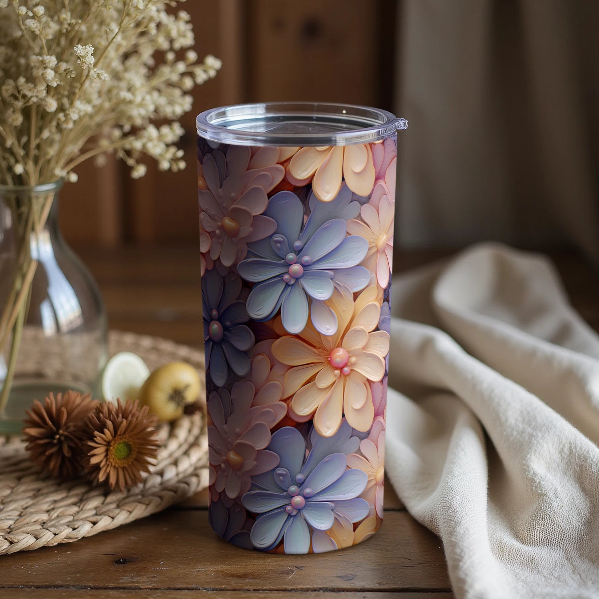 Colorful Flower Blossom Art Insulated Tumbler Cup