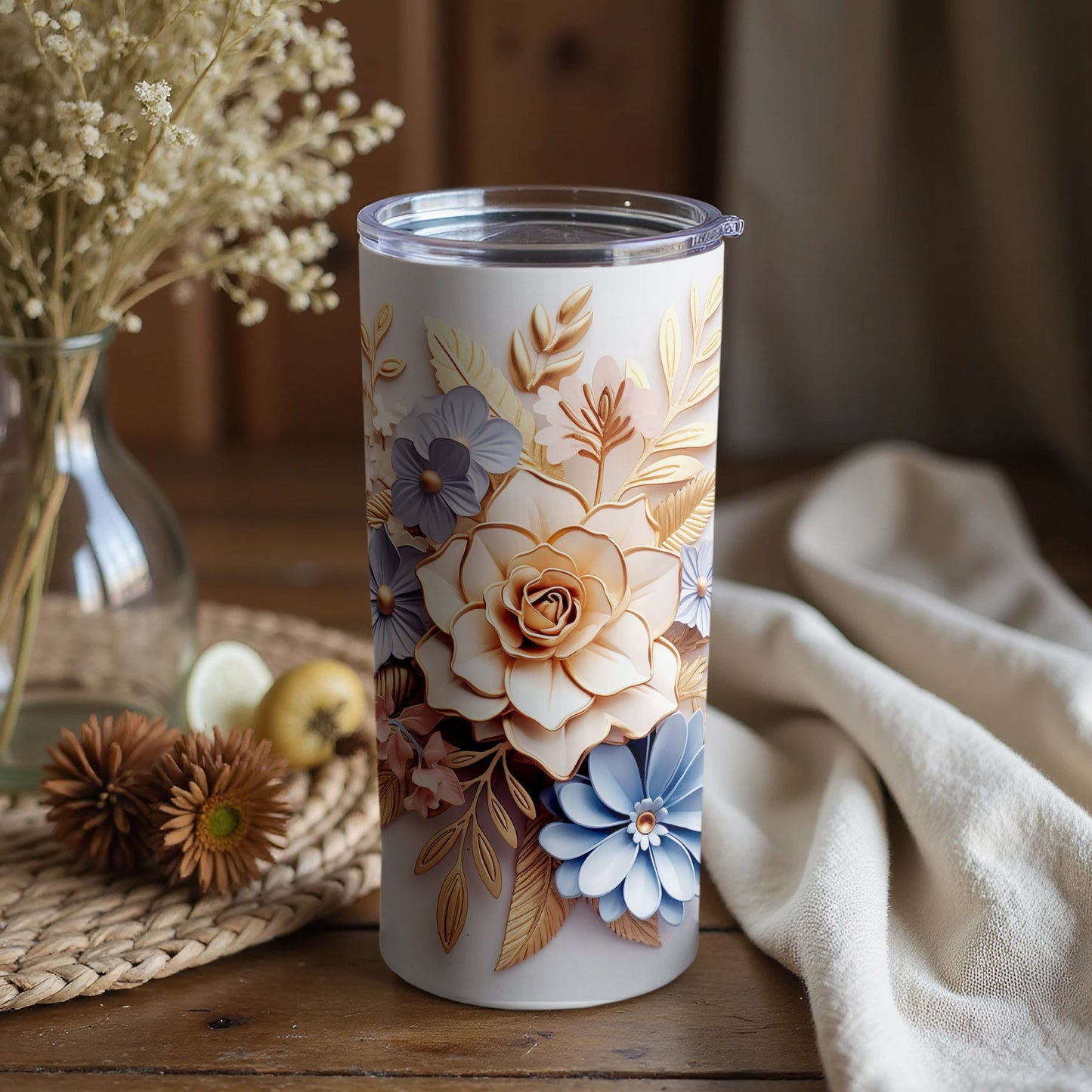 Elegant Floral Design Insulated Tumbler 20oz Drinkware