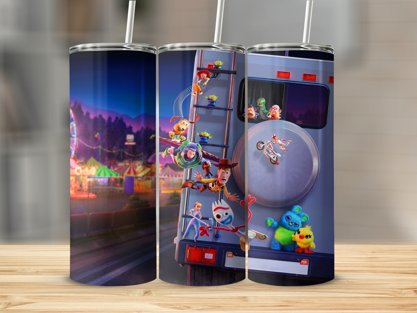 Toy Story 4 Characters On RV Exterior At Amusement Park Tumblers