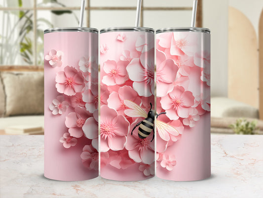 Pink Floral Bee Design Slim Tumbler product type