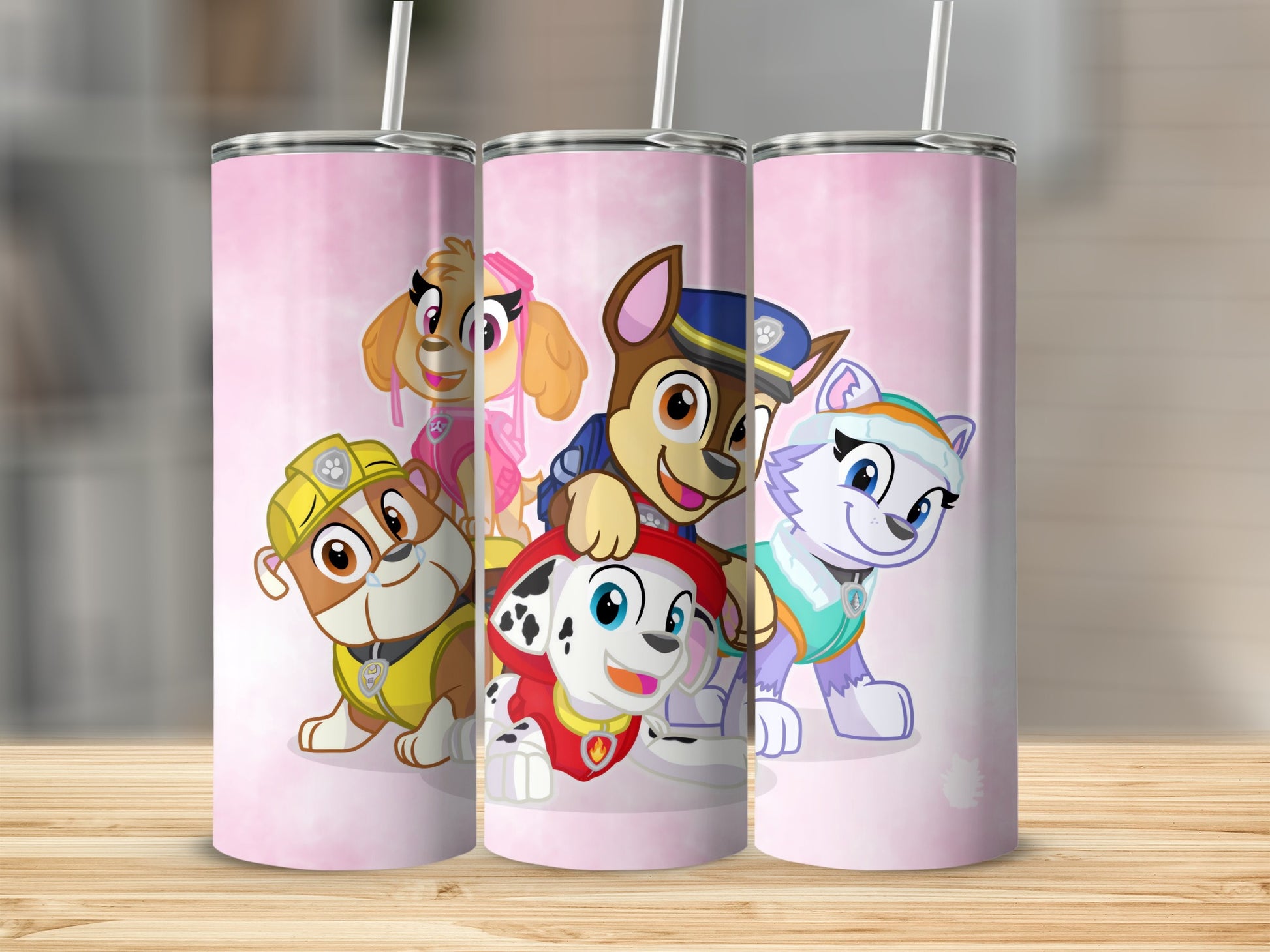 Paw Patrol Characters Pink Background Drinkware