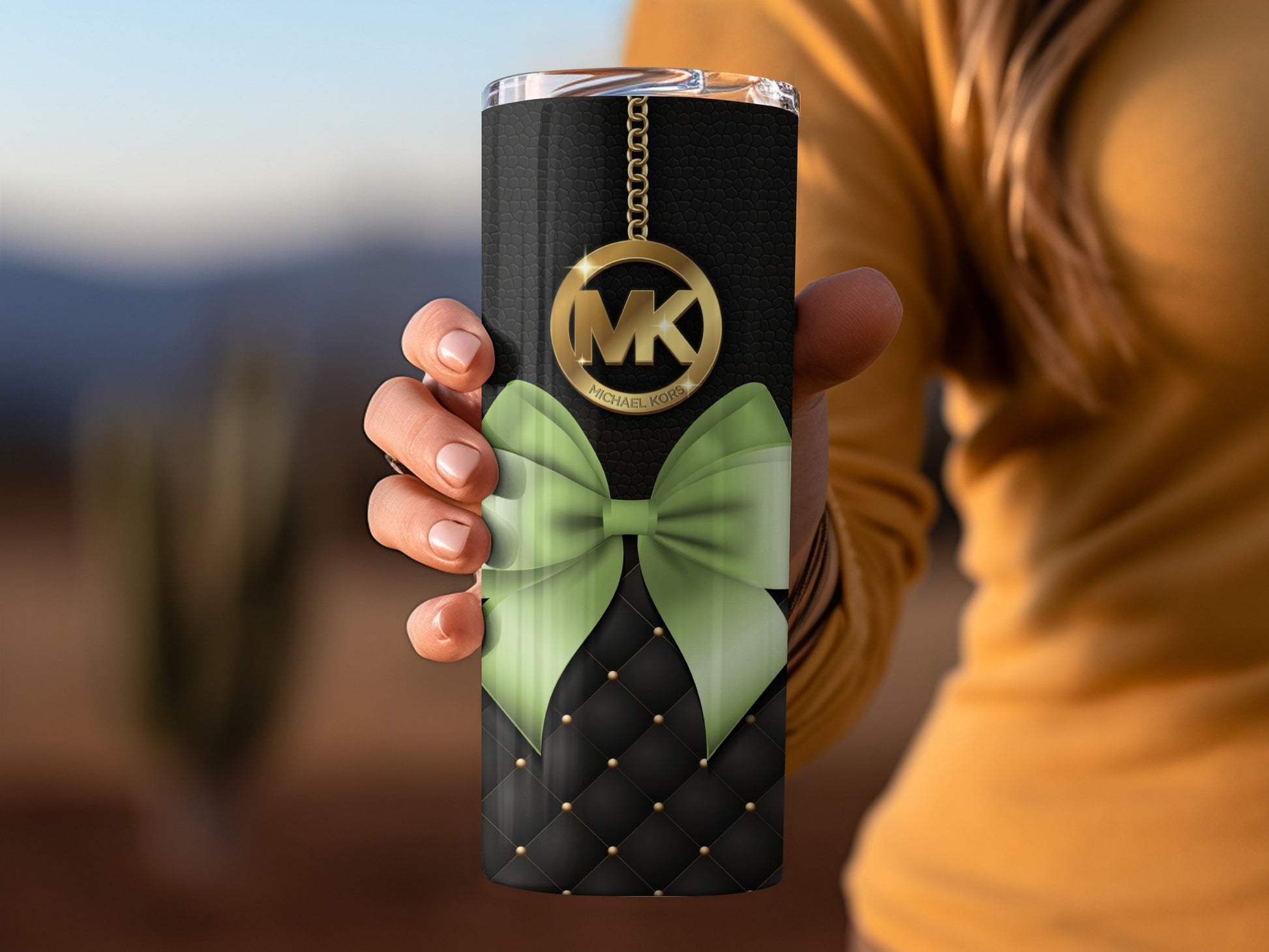 Stylish Black and Green Bow Design Tumbler Product