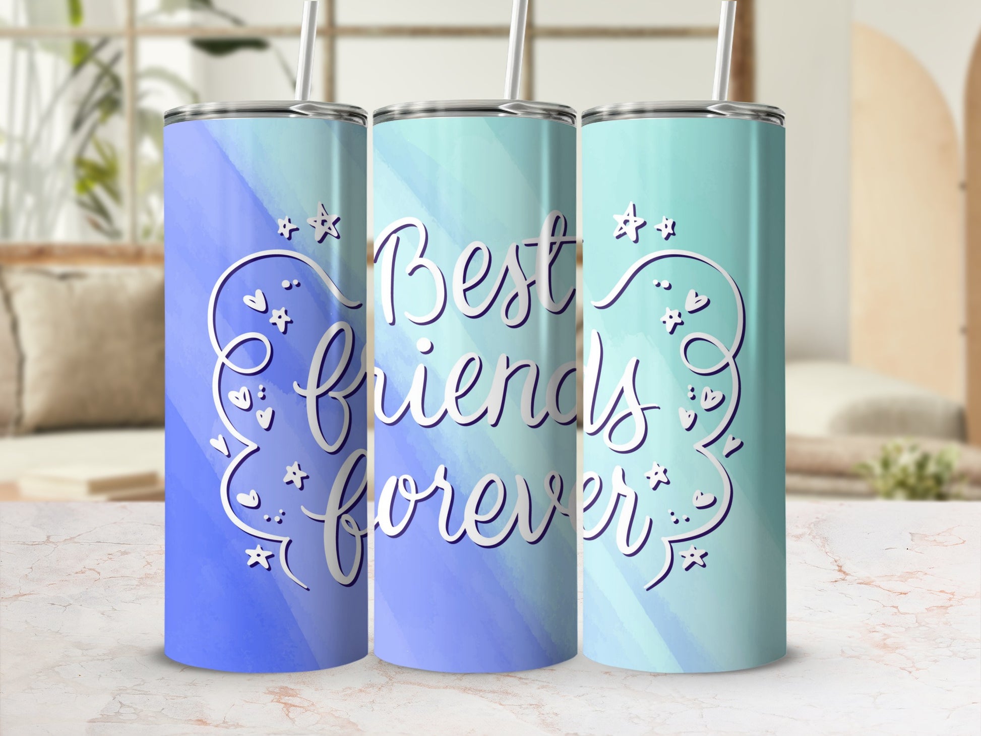 Best Friends Forever Gradient Tumbler Flask Cup