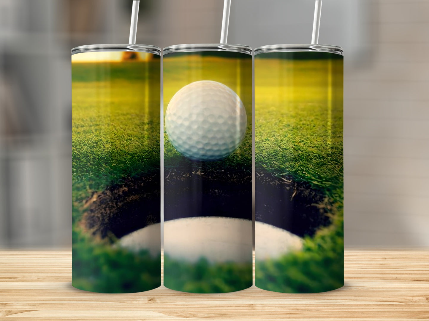 Golf Ball Approaching Hole Tumbler with Straw