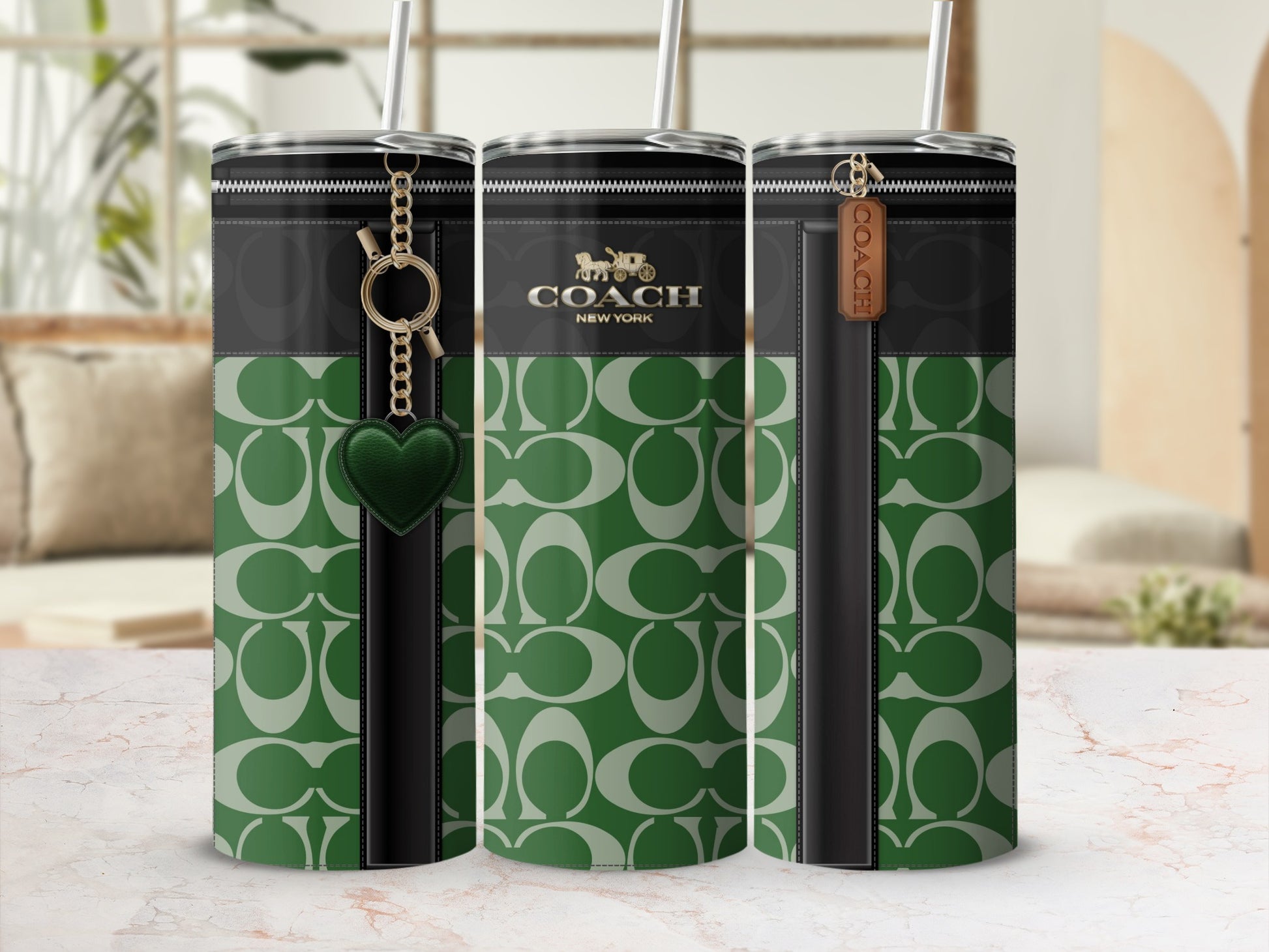 Stylish Green and Black Patterned Tumblers