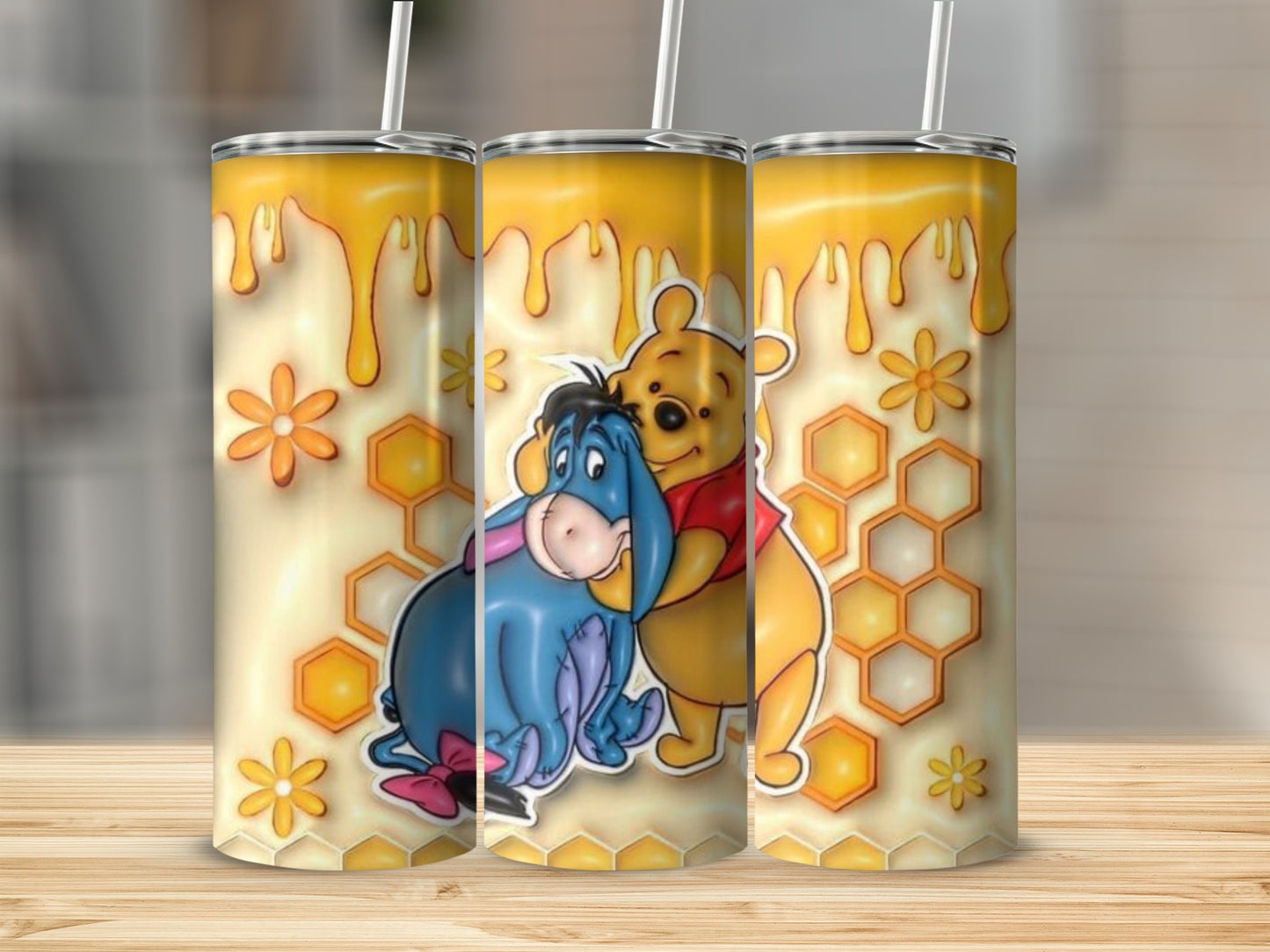 Winnie the Pooh and Eeyore Best Friends Honeycomb Flowers Tumblers
