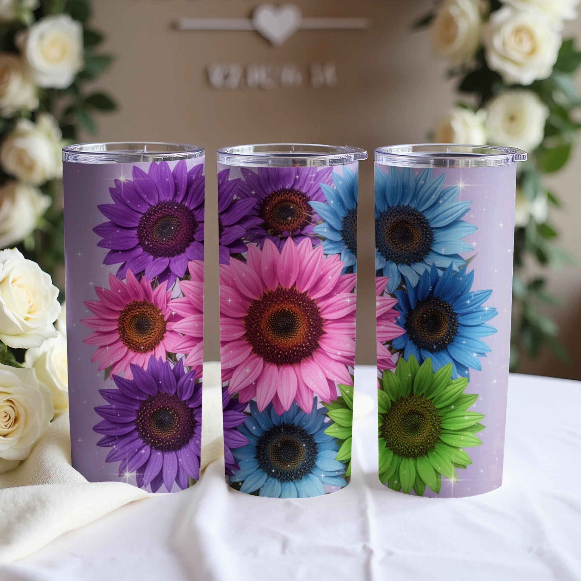 Colorful Sunflower Design Insulated Tumbler Set