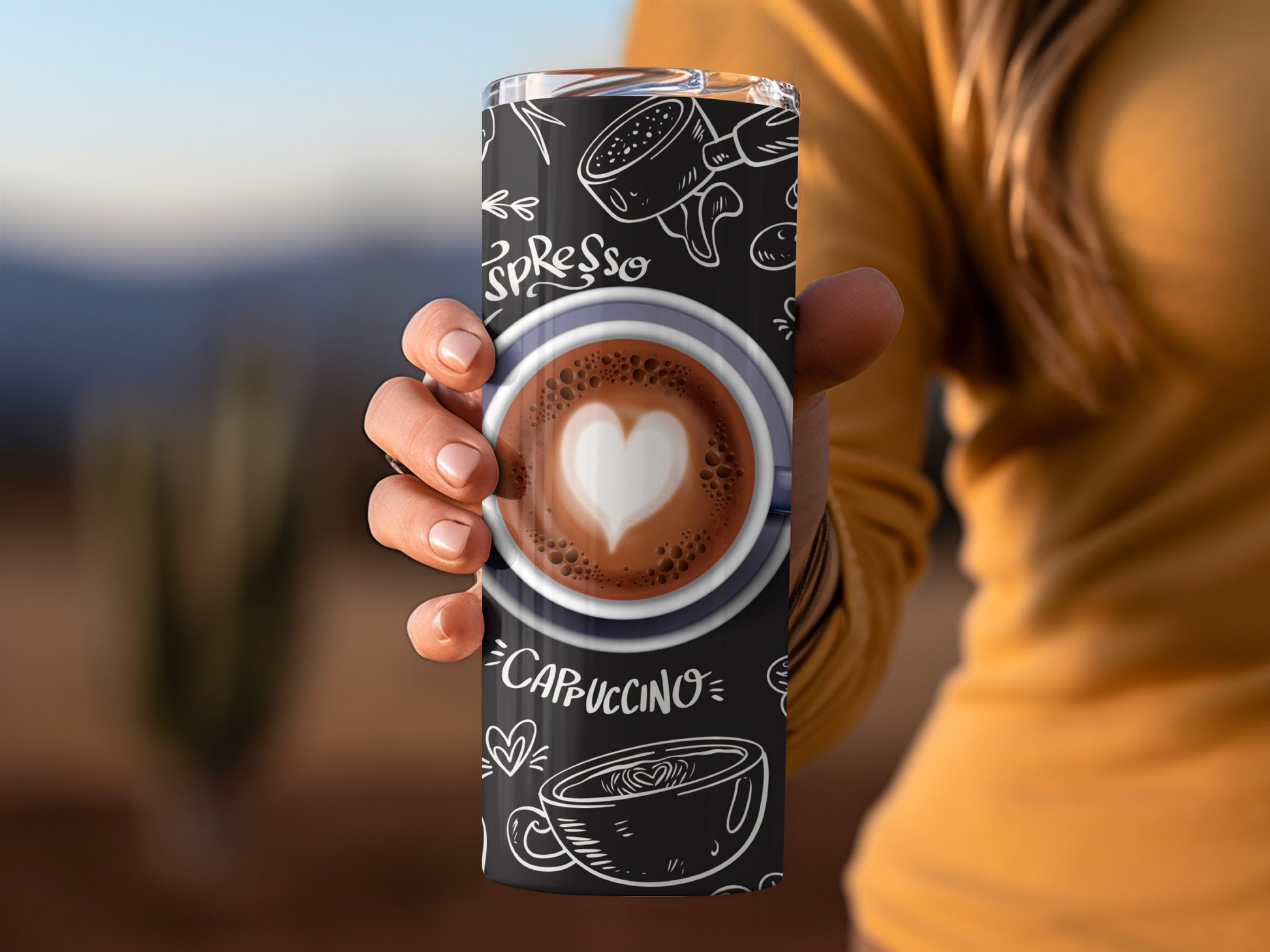Love Heart Latte Art and Coffee Sketch Tumbler