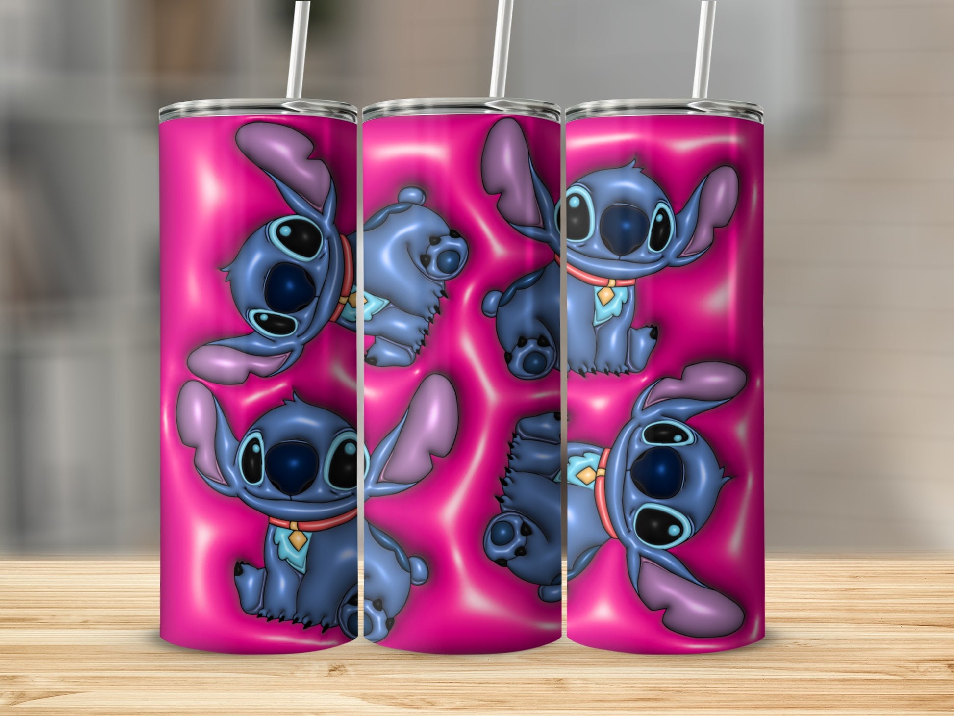 Cute Blue Cartoon Character on Pink Tumbler Product