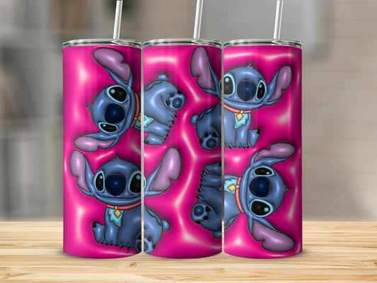 Cute Blue Cartoon Character on Pink Tumbler Product