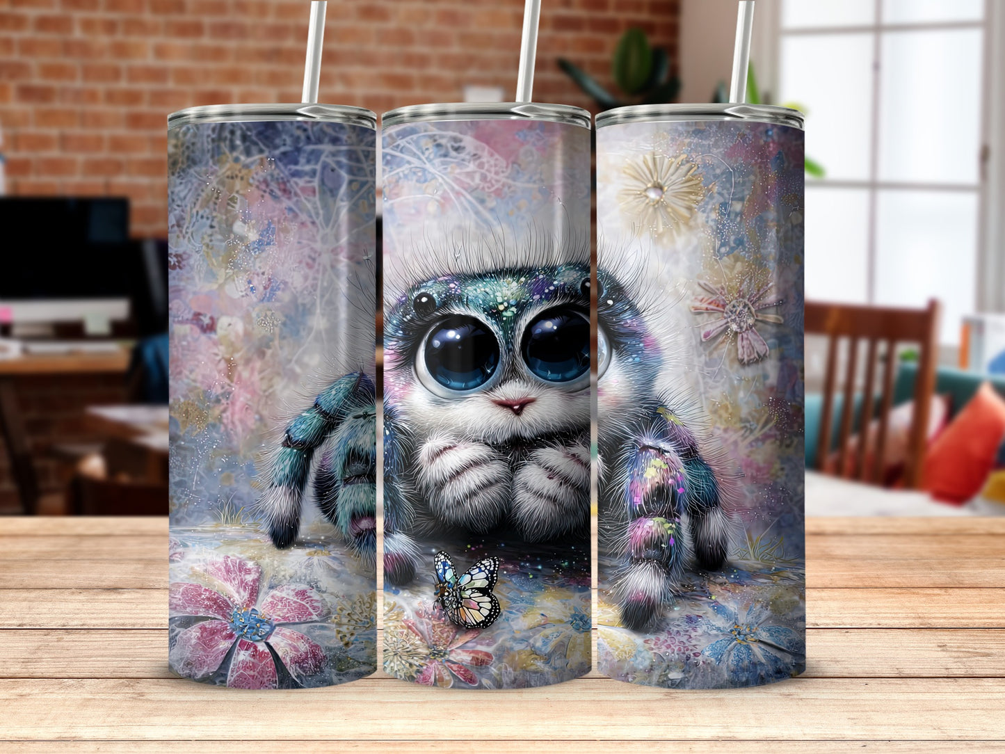 Adorable Big-Eyed Furry Cat Design Tumbler Cups