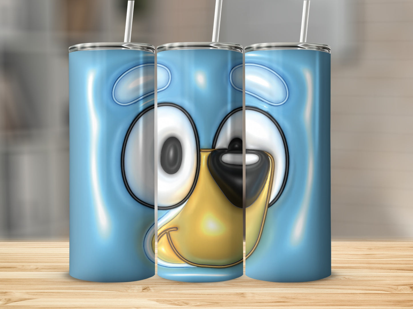 Adorable Blue Cartoon Animal Face Insulated Tumbler