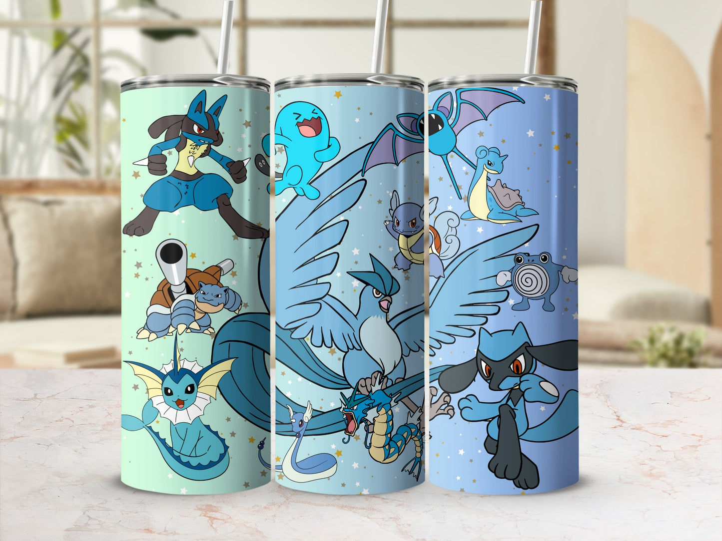 Adorable Blue Anime Characters Design Tumbler Set