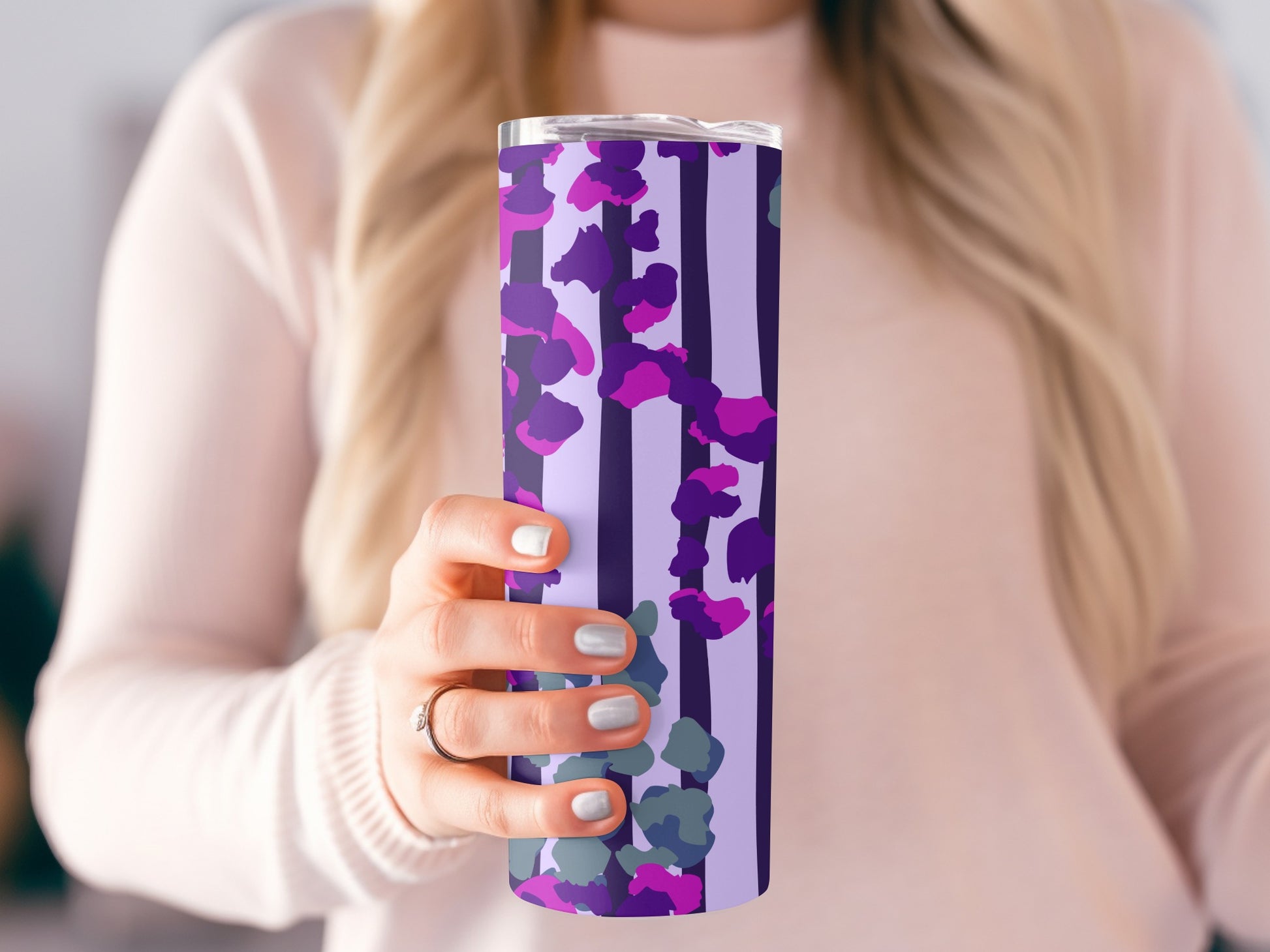 Vibrant Purple and Pink Floral Pattern Tumbler Product