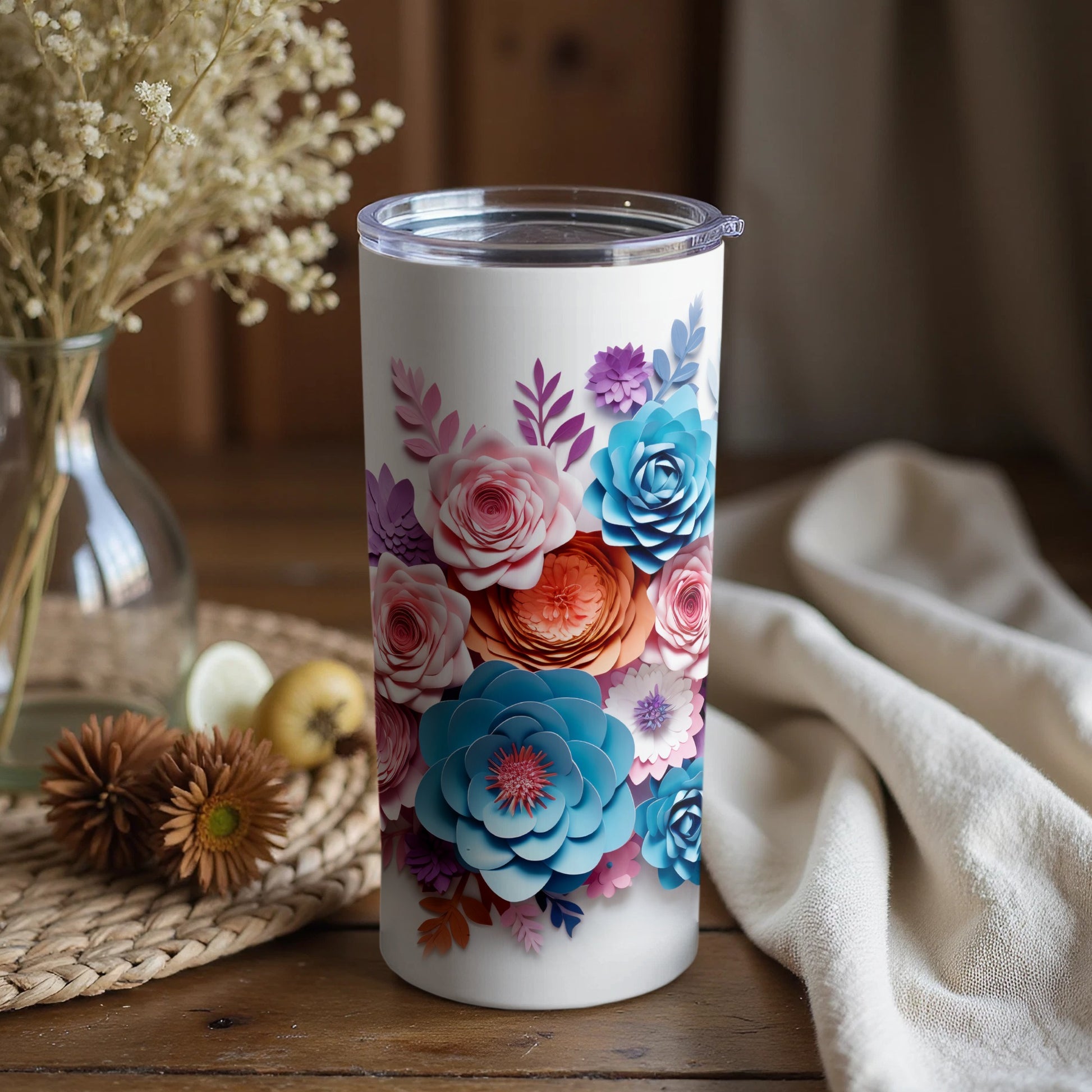 Floral Design Insulated Tumbler Great for Hot and Cold Drinks