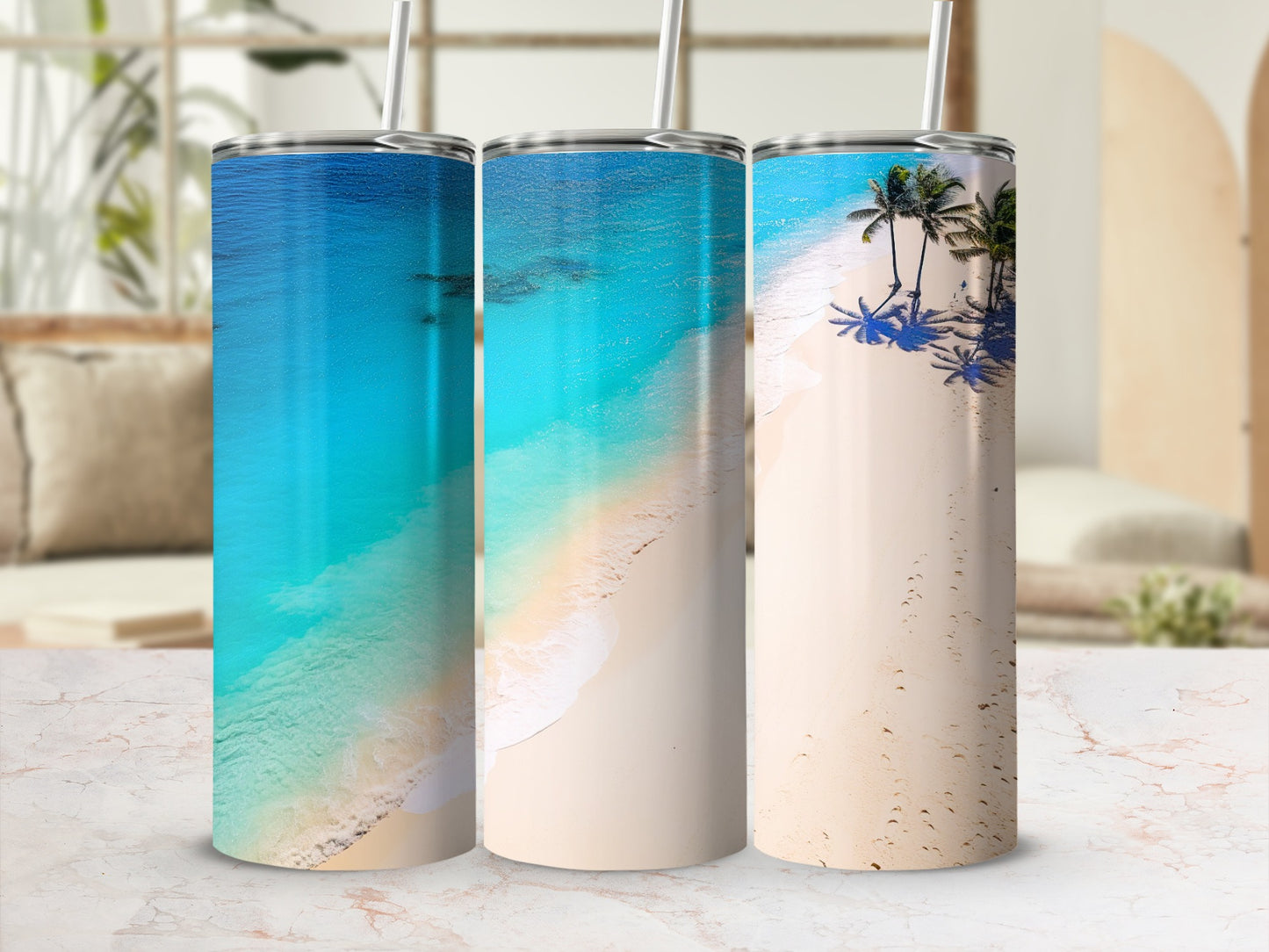 Tropical Ocean Beach Palm Tree Scene Tumbler product type